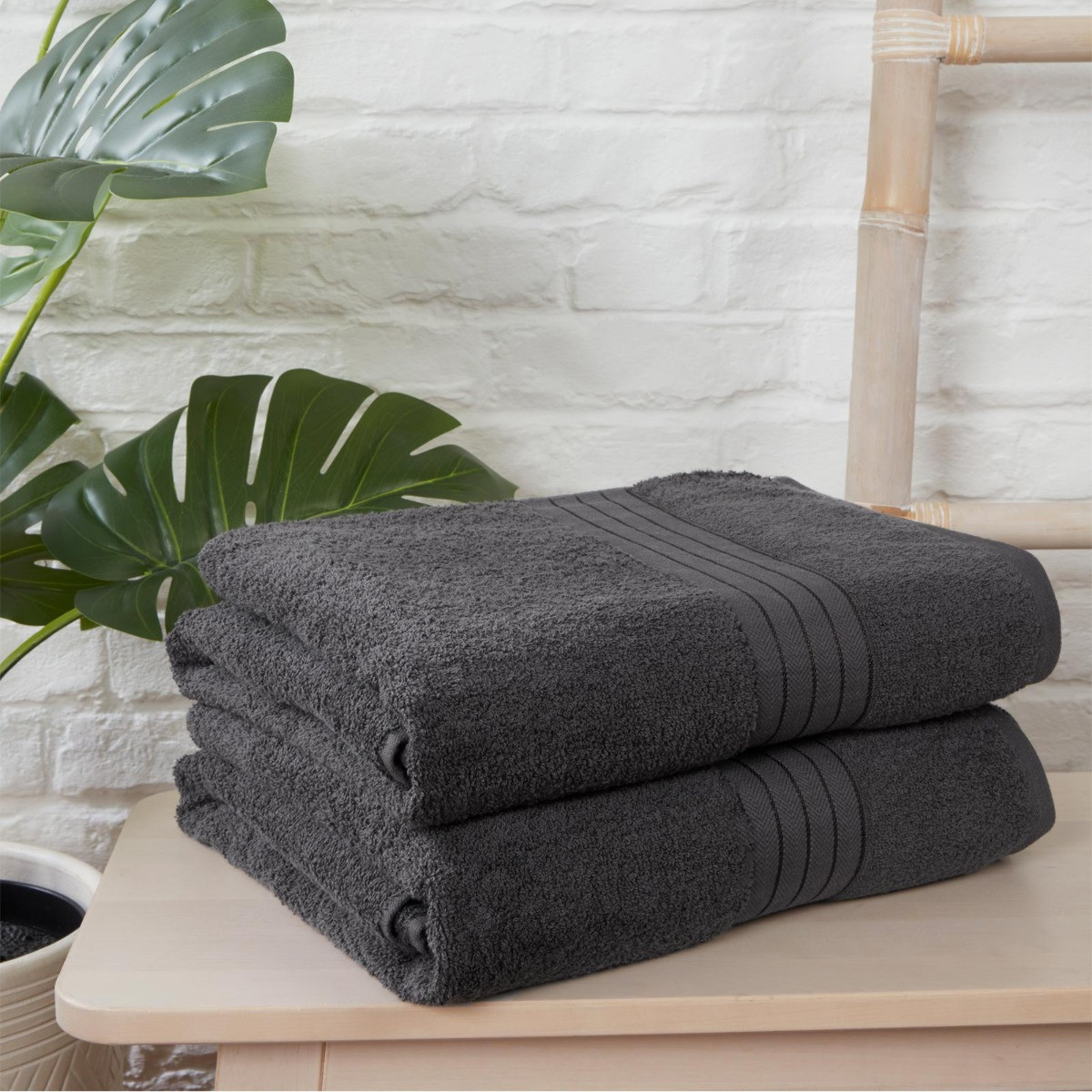 Brentfords 100% Cotton 2 Bath Sheets Towel, Charcoal>