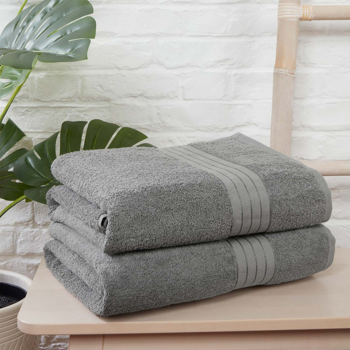 Brentfords 100% Cotton 2 Bath Sheets Towel - Grey>