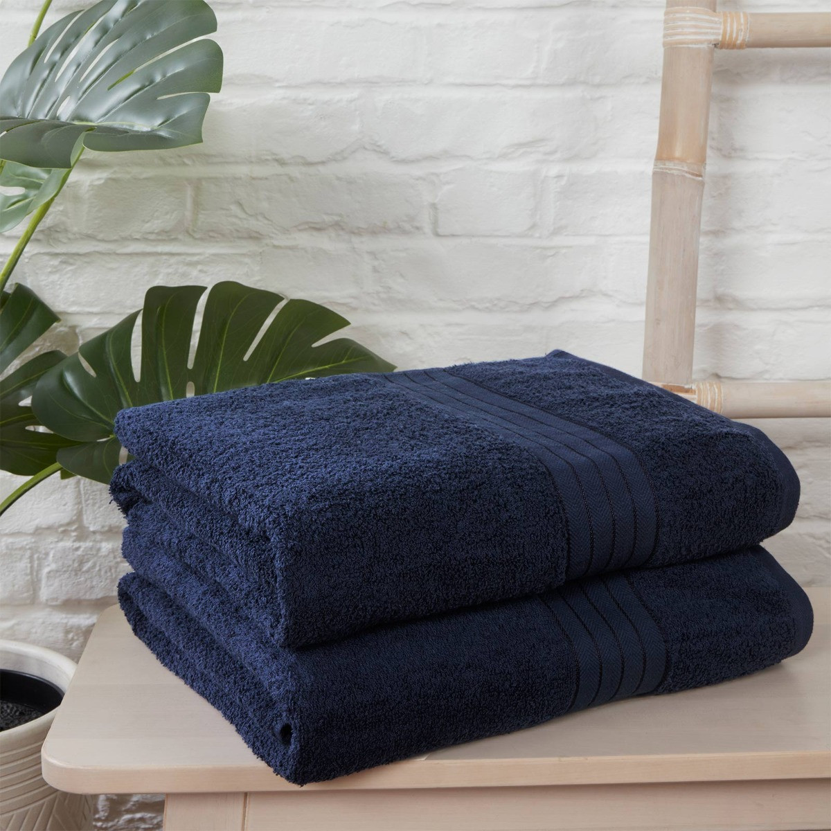 Brentfords 100% Cotton 2 Bath Sheets Towel - Navy Blue>