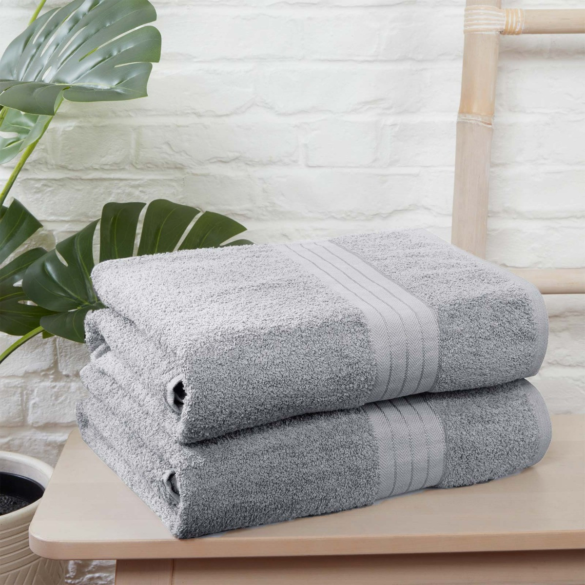 Luxury 100% Cotton 2 Jumbo Bath Sheets Large Towels Bale - Silver>