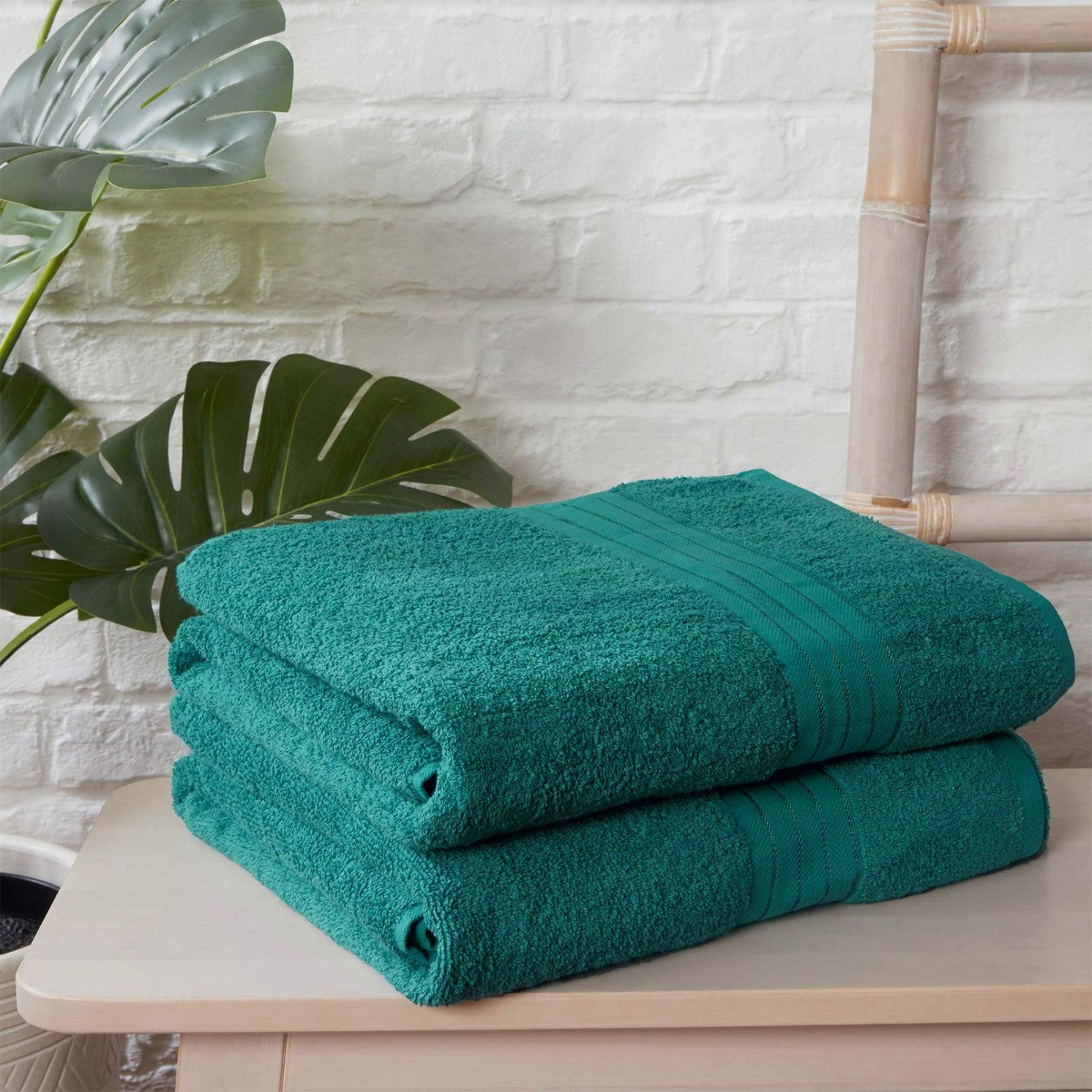 Luxury 100% Cotton 2 Jumbo Bath Sheets Large Towels Bale - Teal>