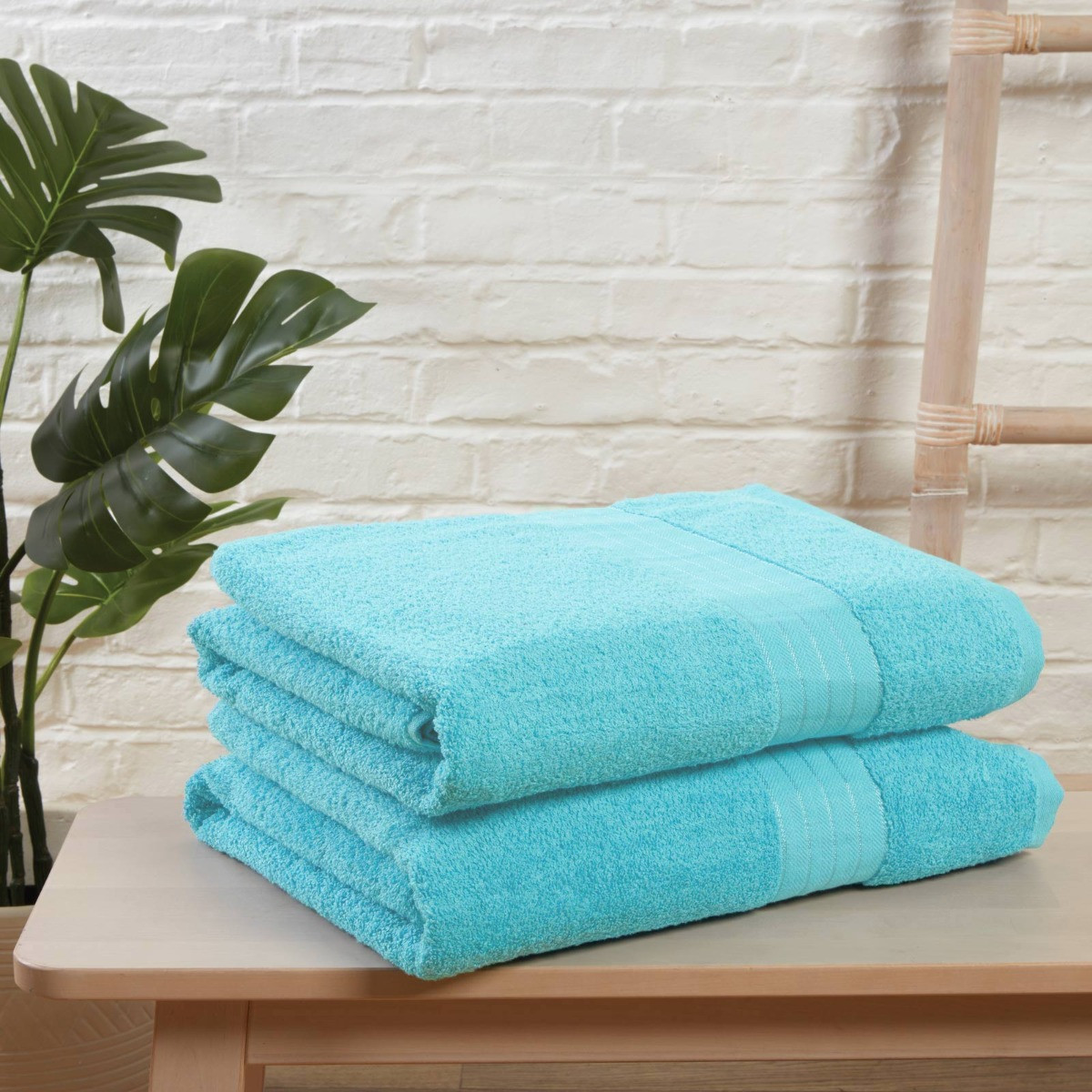 Brentfords 100% Cotton 2 Jumbo Bath Sheets Large Towels Bale - Aqua>