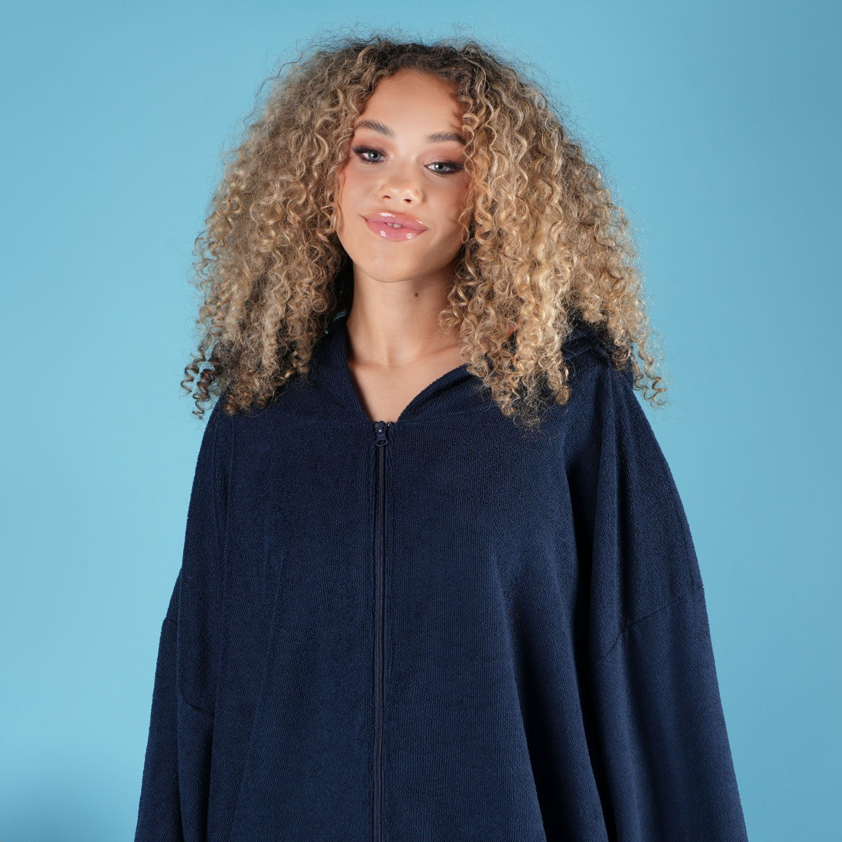 Brentfords Adults Zip Towel Poncho Changing Robe, Navy - One Size>