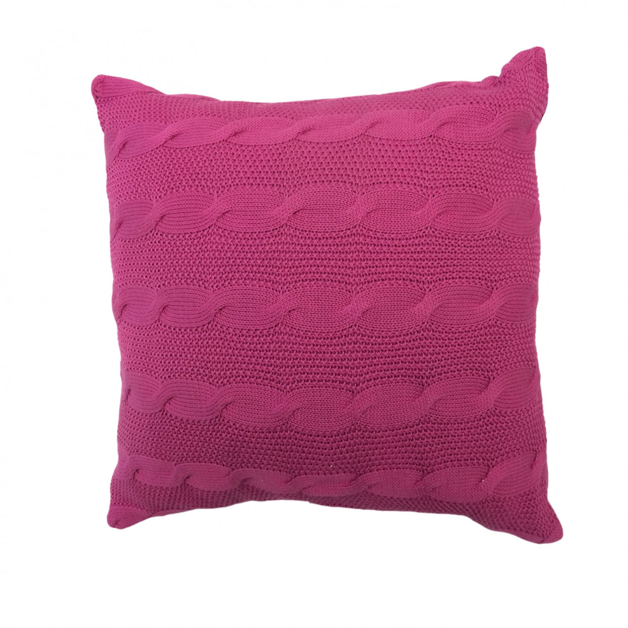 Highams Cable Knit 100% Cotton Cushion Cover - Pink >