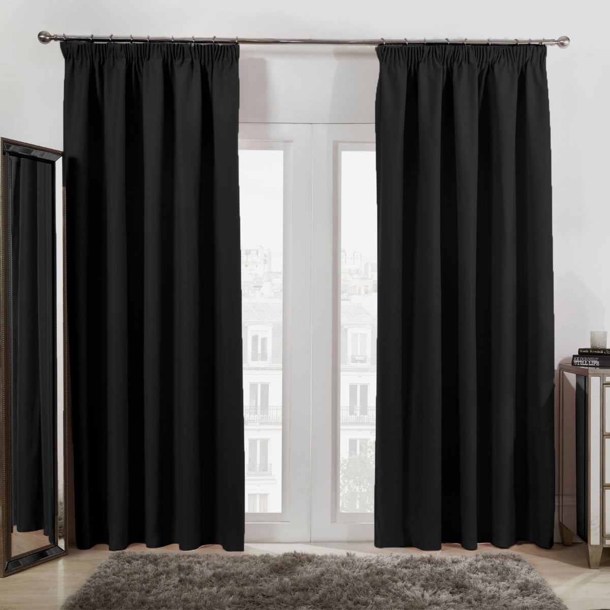 OHS Pencil Pleat Blackout Curtains - Black, 66" x 90">
