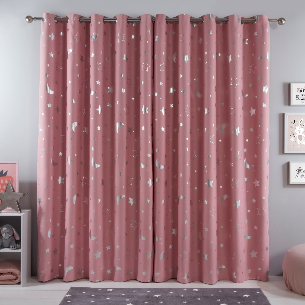 OHS Star Blackout Galaxy Kids Curtains - Blush Pink>