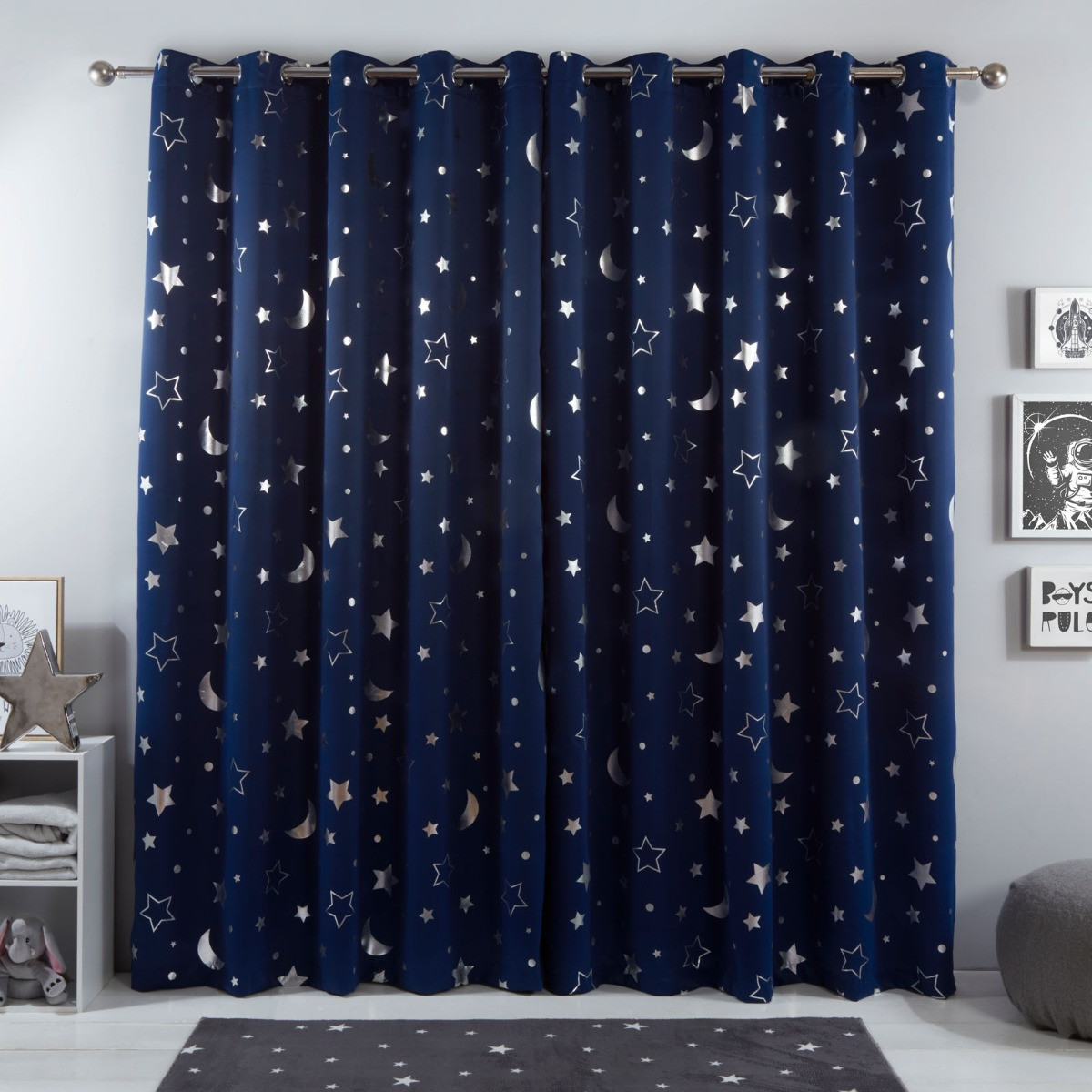 Dreamscene Star Galaxy Blackout Curtains Grommet Top - Navy Blue>