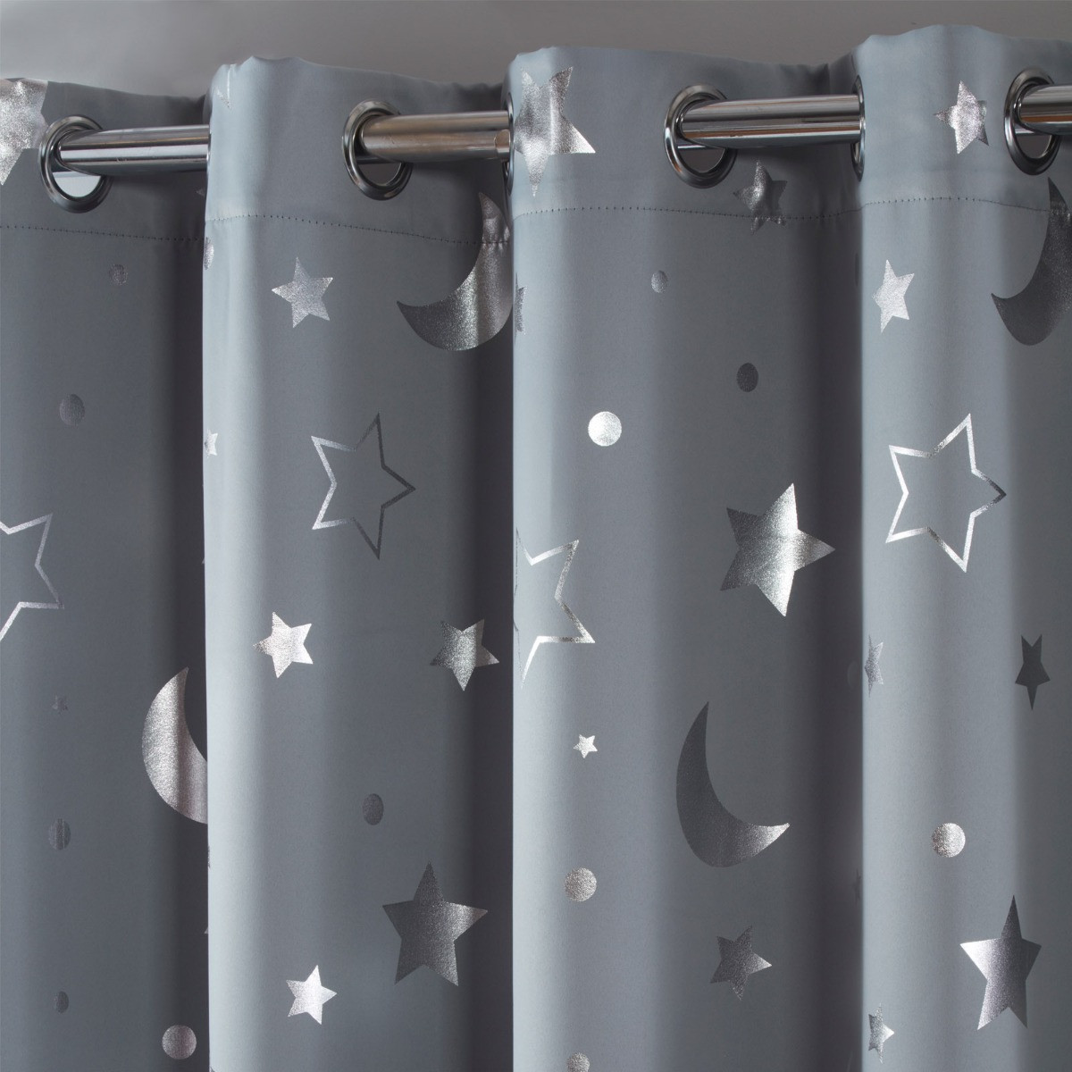 OHS Star Kids Eyelet Blackout Curtains, Silver Grey - 117 x 182cm (46" x 72")>