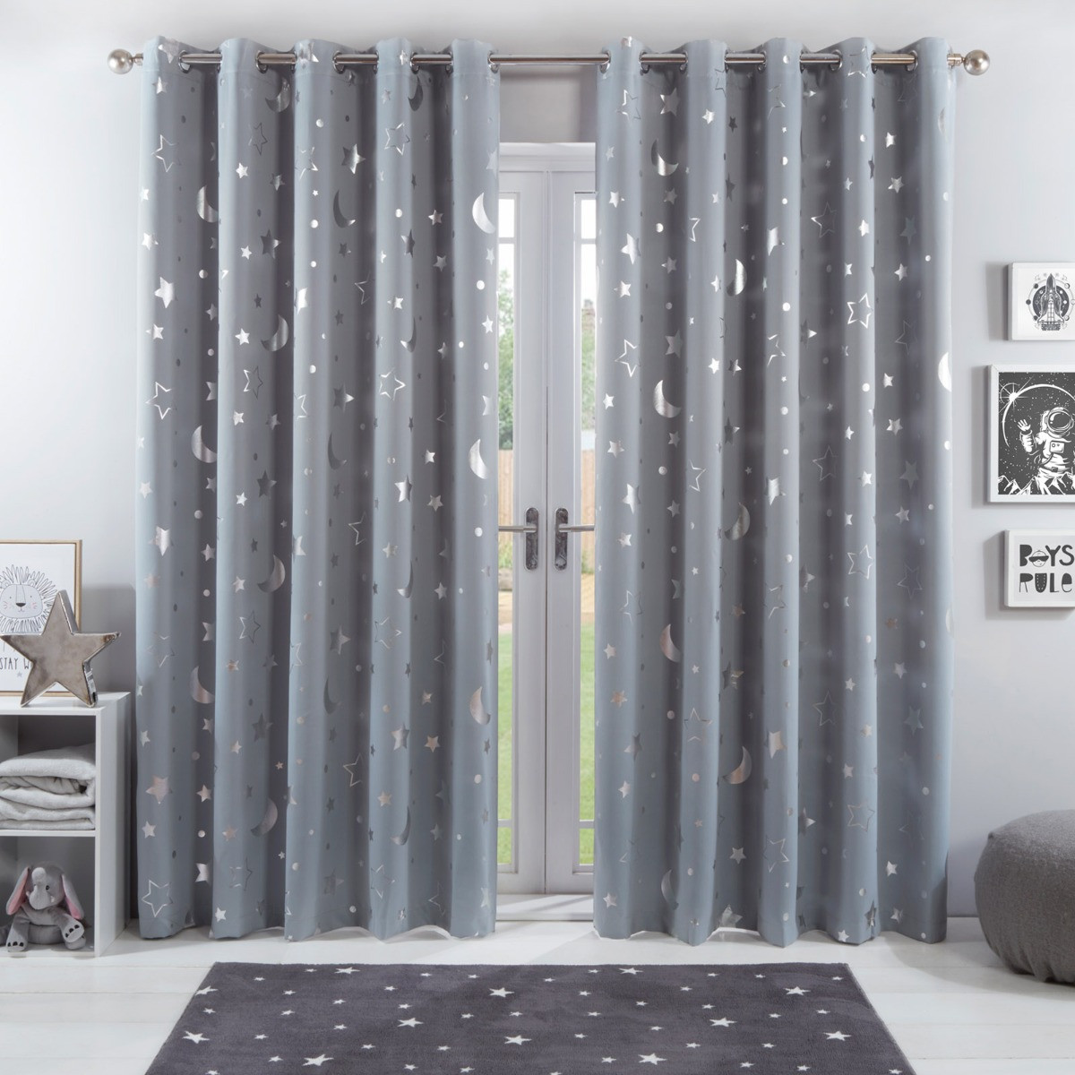 Dreamscene by OHS Star Galaxy Blackout Curtains Grommet Top - Silver Grey>