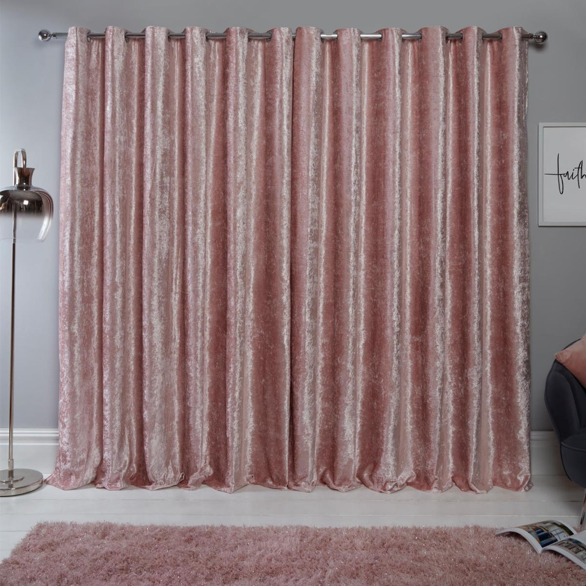 Sienna Home Crushed Velvet Eyelet Curtains - Blush>