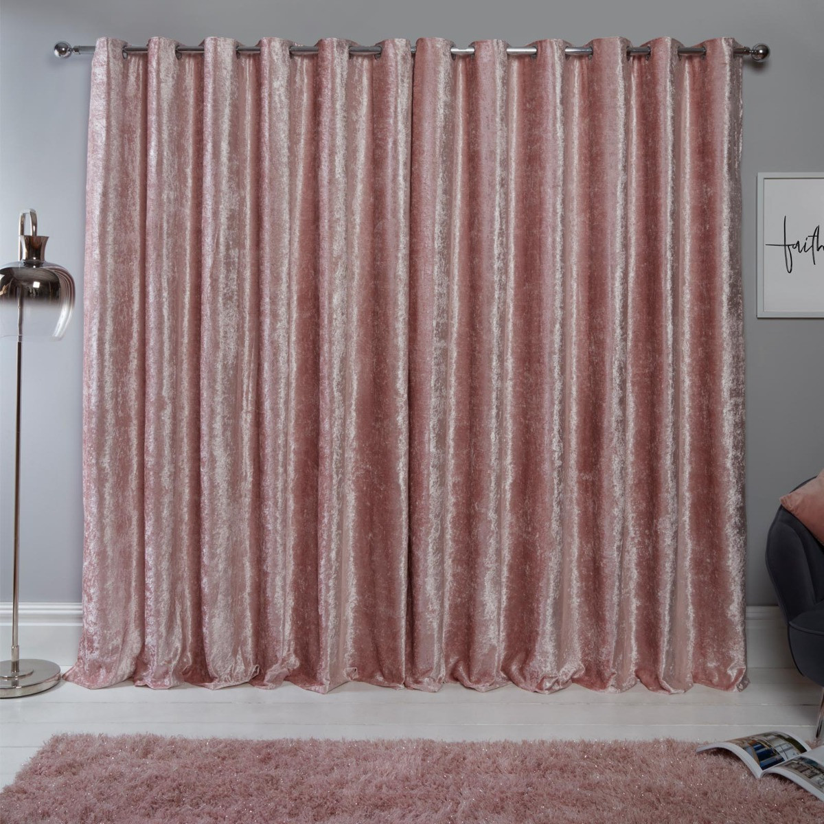 Sienna Eyelet Crushed Velvet Curtains - Blush>