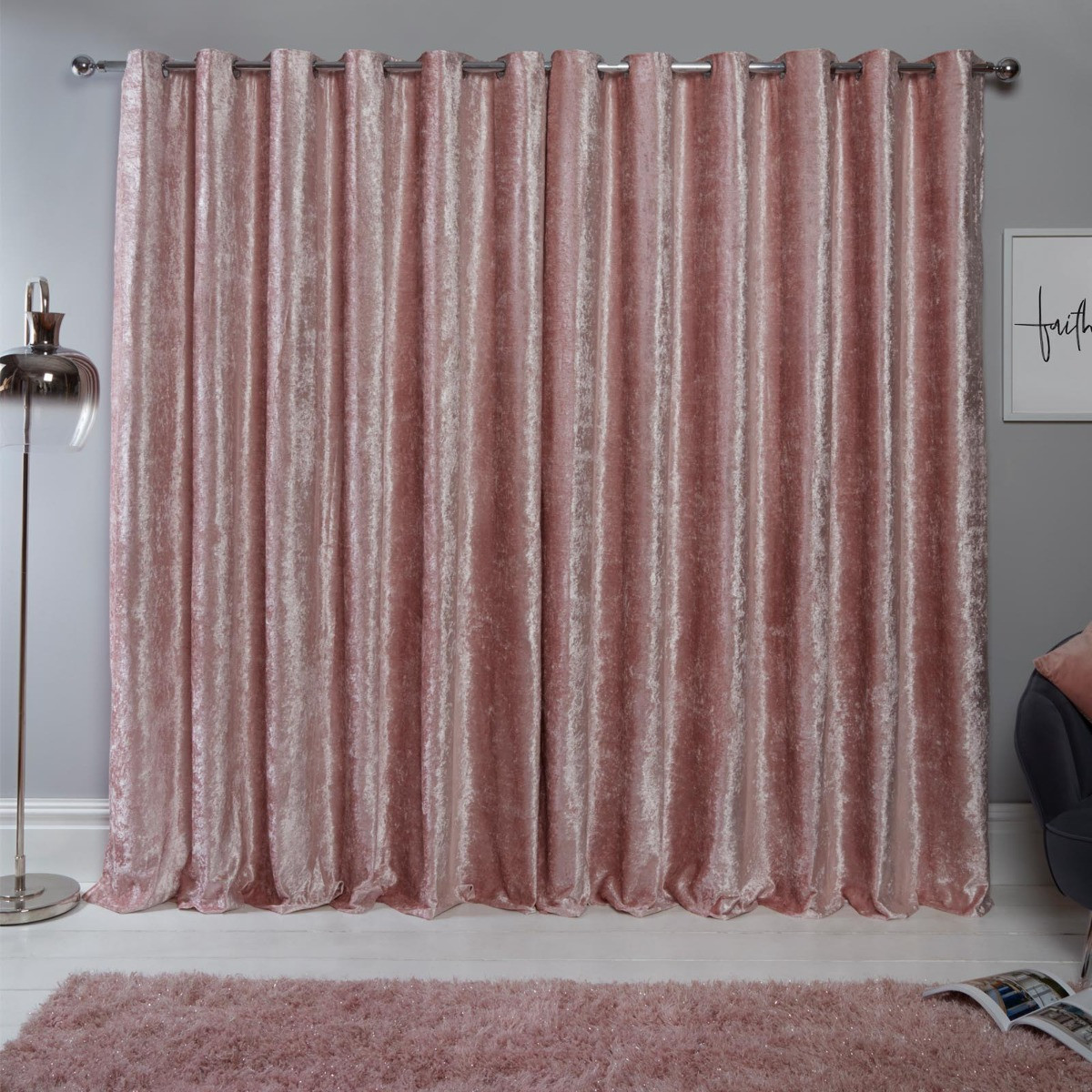OHS Eyelet Crushed Velvet Curtains - Blush>