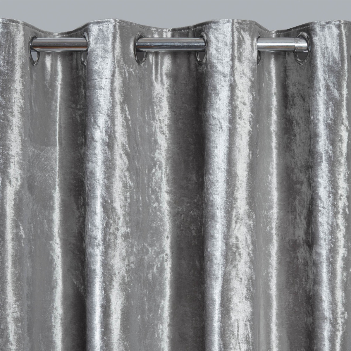 OHS Eyelet Crushed Velvet Curtains - Silver>