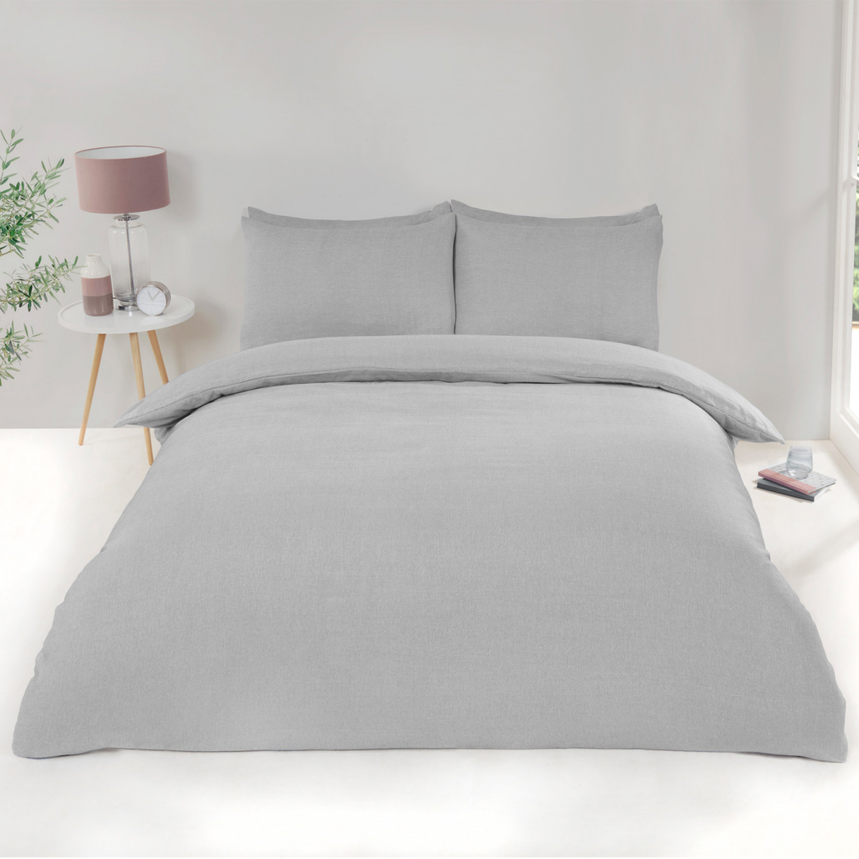 OHS Chambray Duvet Set, Grey - Single>