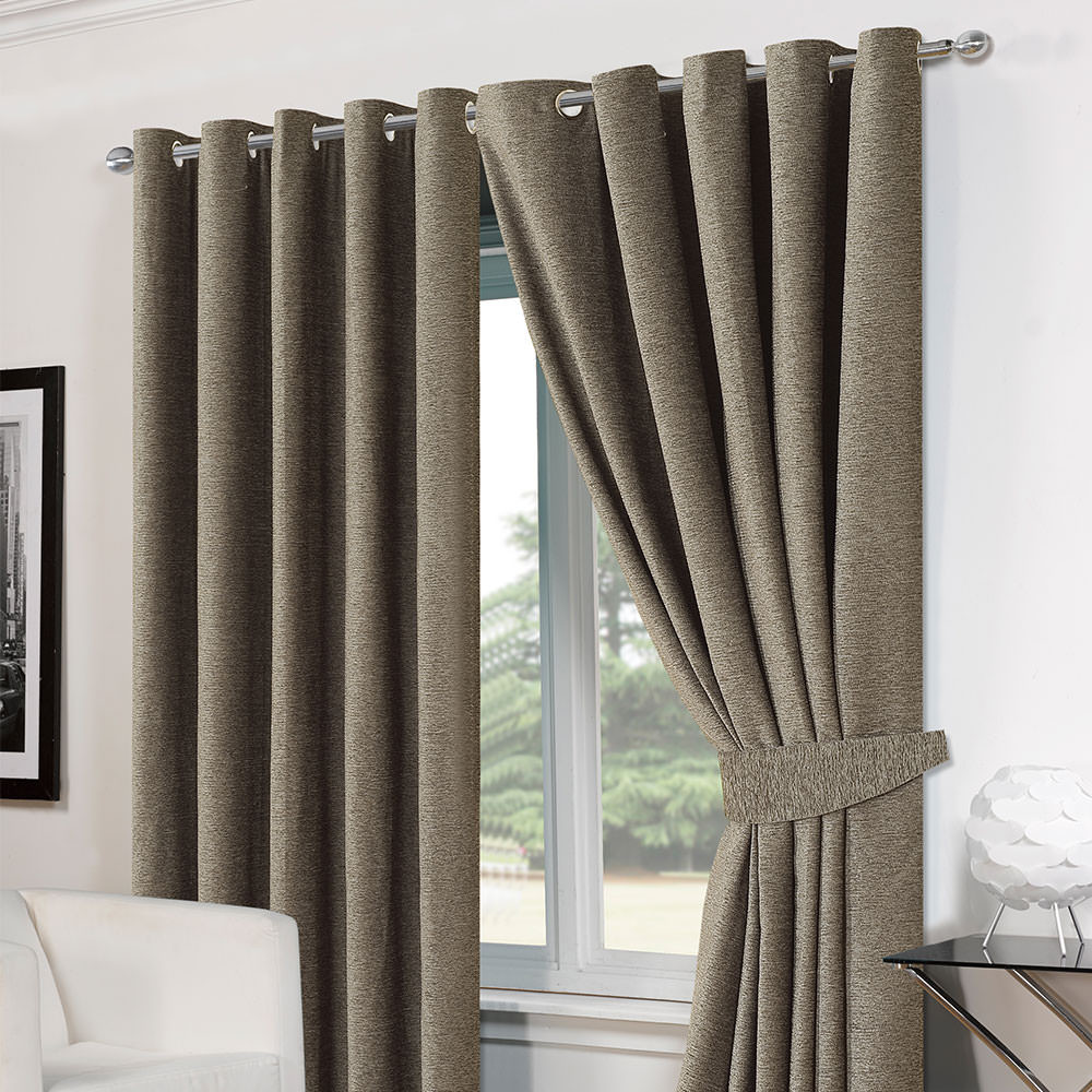 Ring Top Eyelet Chenille Lined  Ready Made Curtains 66" x 54" Charcoal>