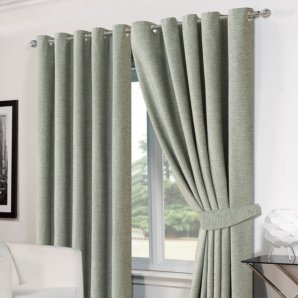 Ring Top Eyelet Chenille Lined  Ready Made Curtains 66" x 72" Duck Egg>
