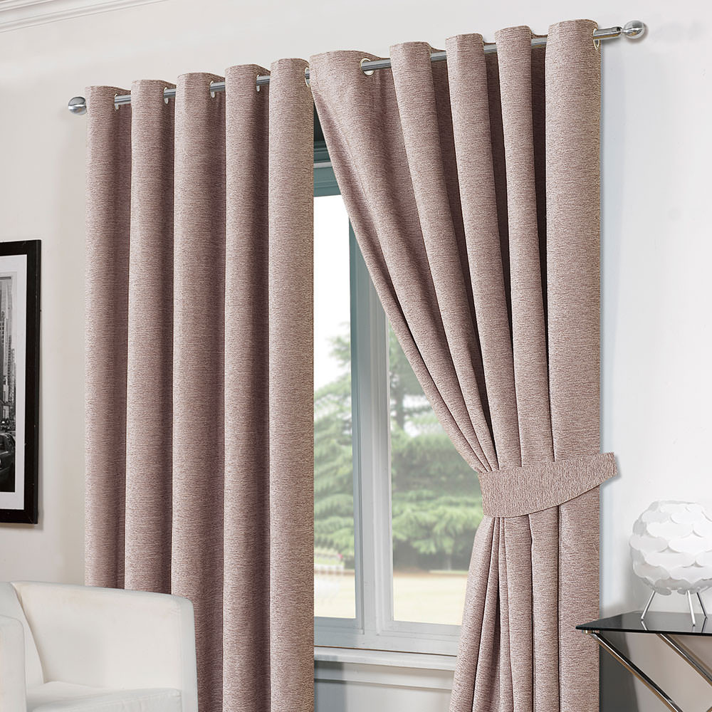 Ring Top Eyelet Chenille Lined  Ready Made Curtains 66" x 90" Heather>
