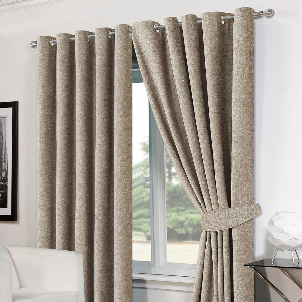 Chenille Eyelet Blackout Fully Lined Curtains - Silver Grey 46x72>