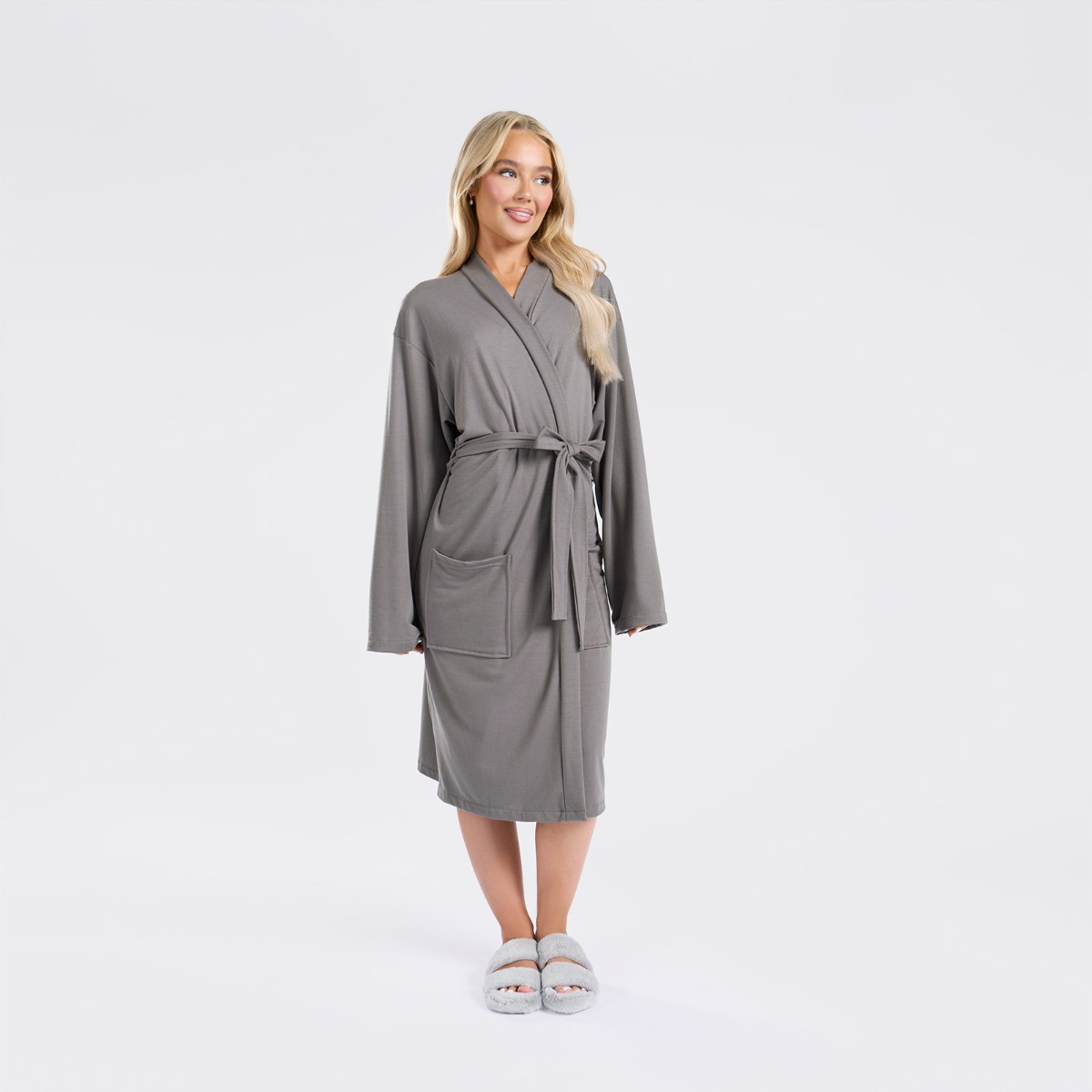 OHS Jersey Dressing Gown Robe - Charcoal>