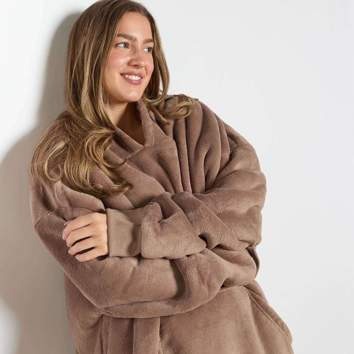OHS Supersoft Hoodie Blanket, Adults - Mink Brown>