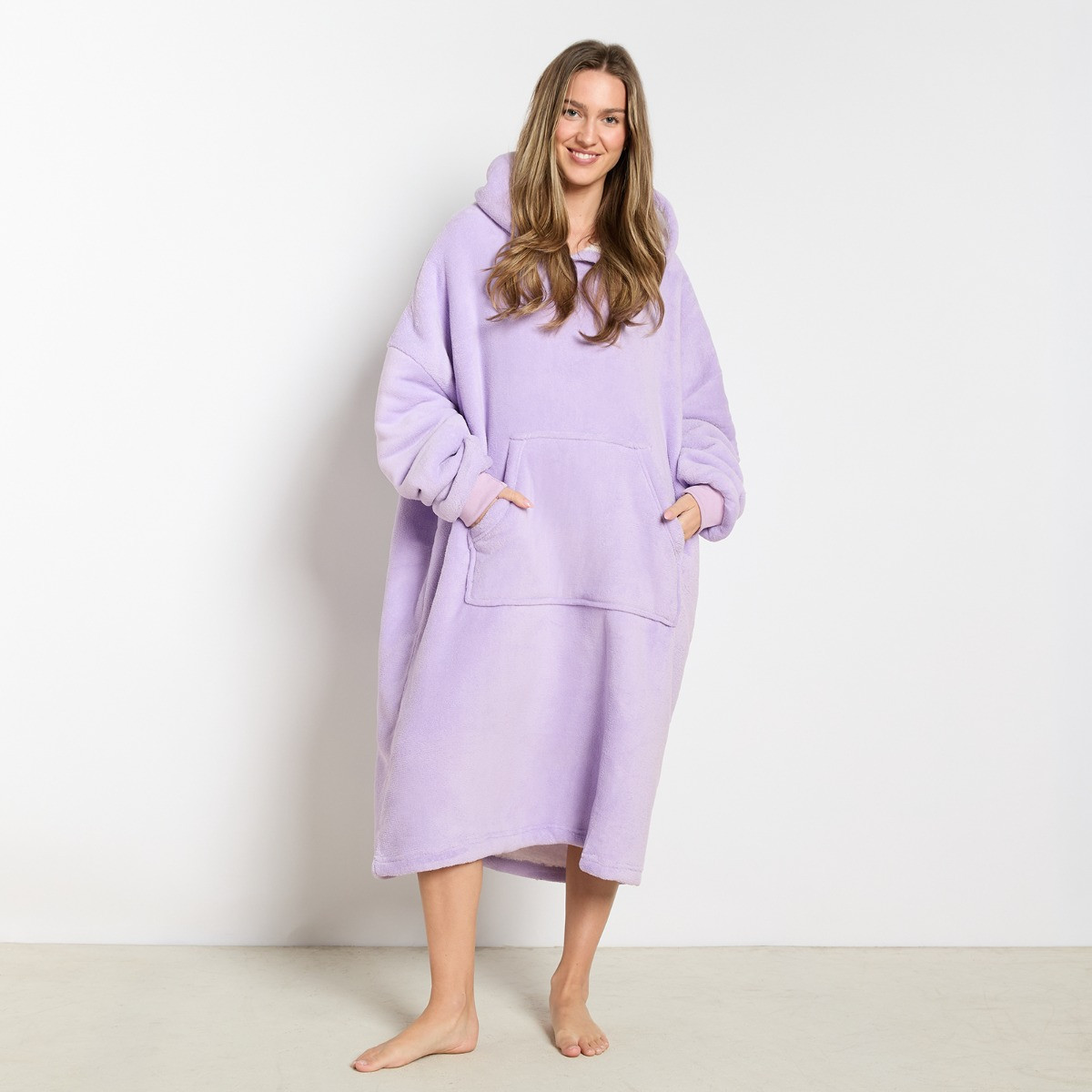 OHS Extra-Long Sherpa Hoodie Blanket - Lilac>