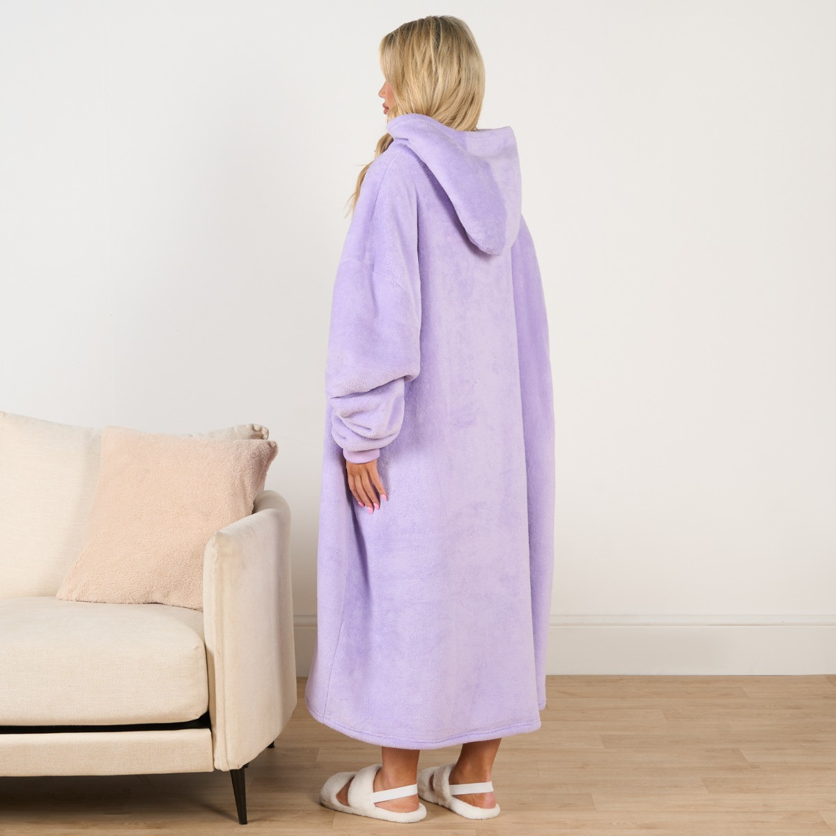 thumbnail image 2 of Women's Oversized Snuggle Hoodie – Lilac Tie Dye, Sherpa Fleece Lined, Pullover 2 of 4