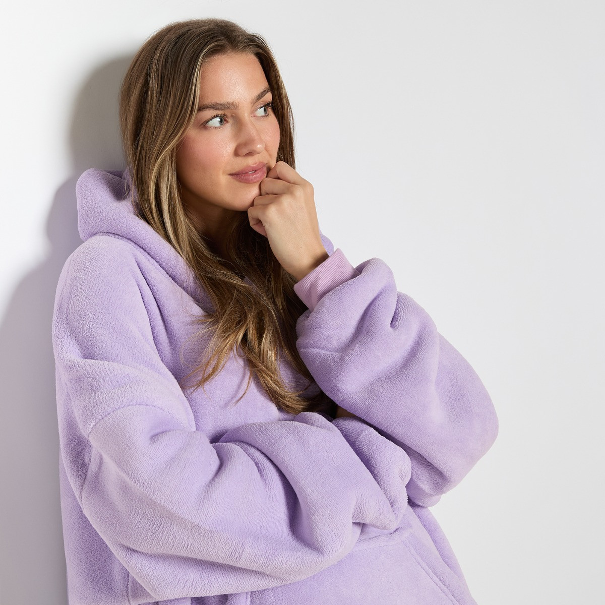 OHS Extra-Long Sherpa Hoodie Blanket - Lilac>