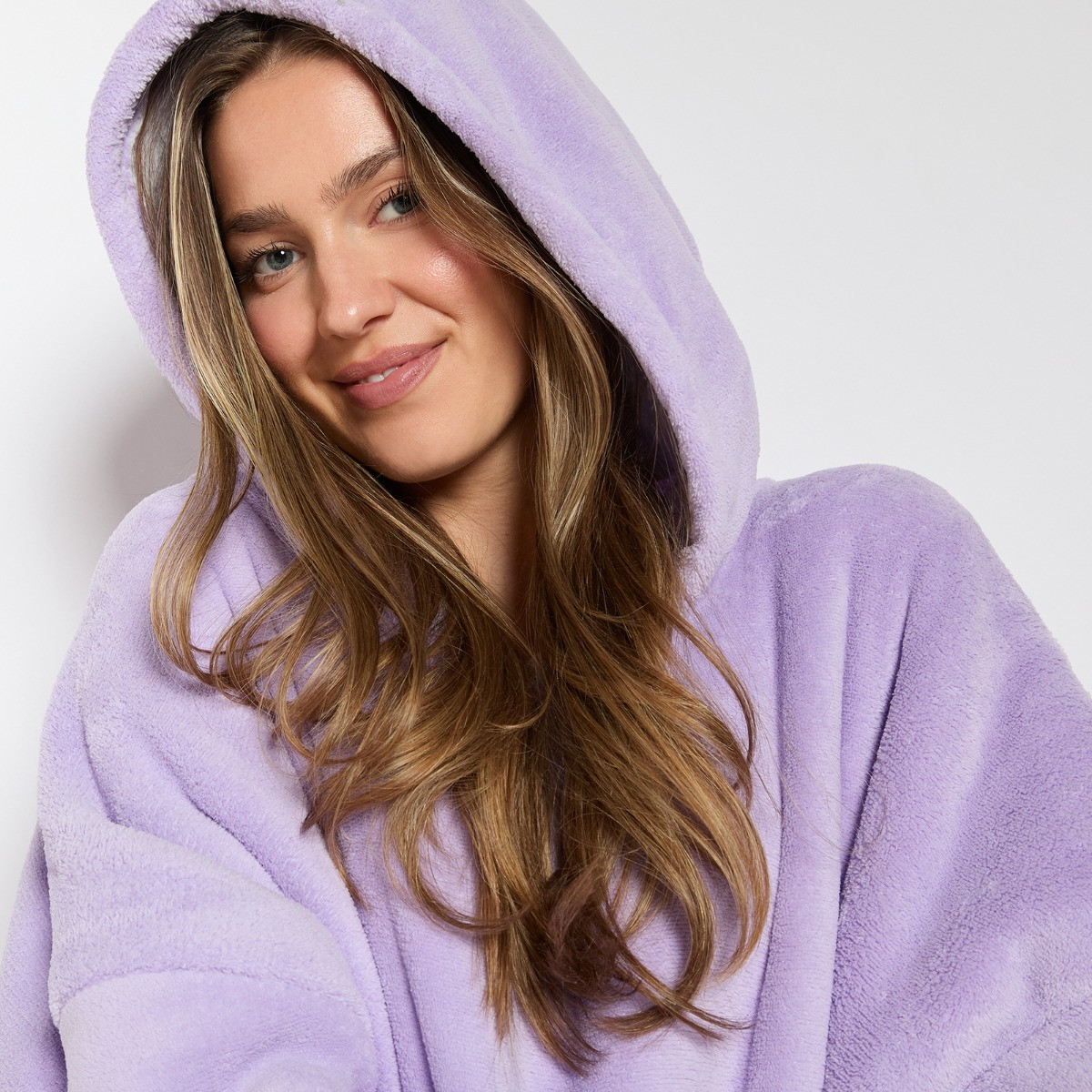 OHS Extra-Long Sherpa Hoodie Blanket - Lilac>