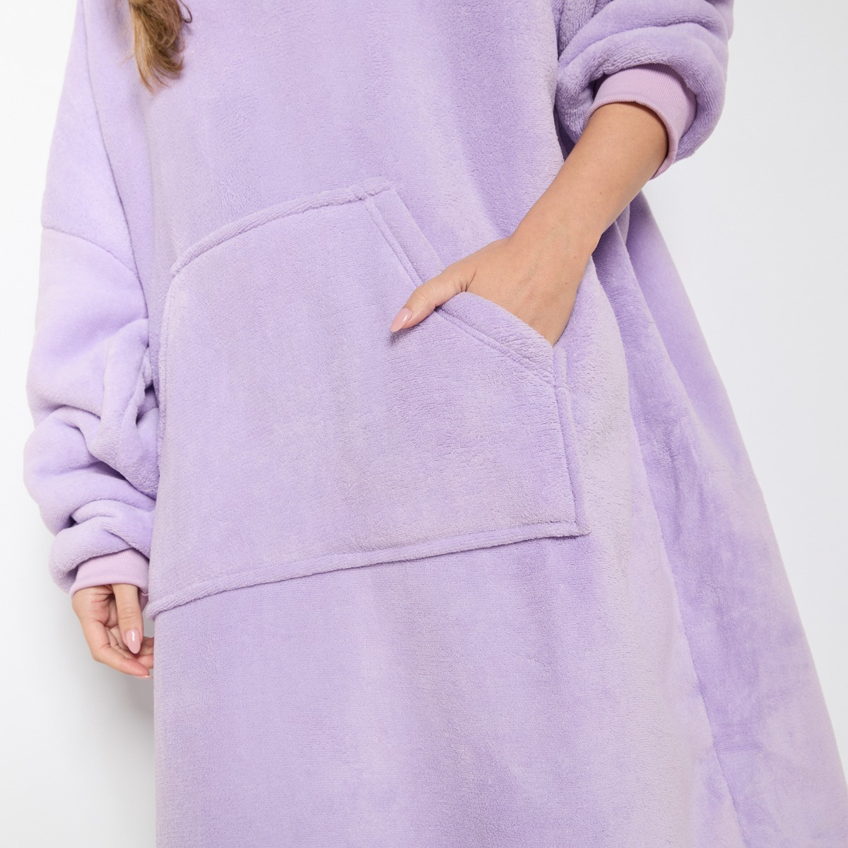 OHS Extra-Long Sherpa Hoodie Blanket - Lilac>