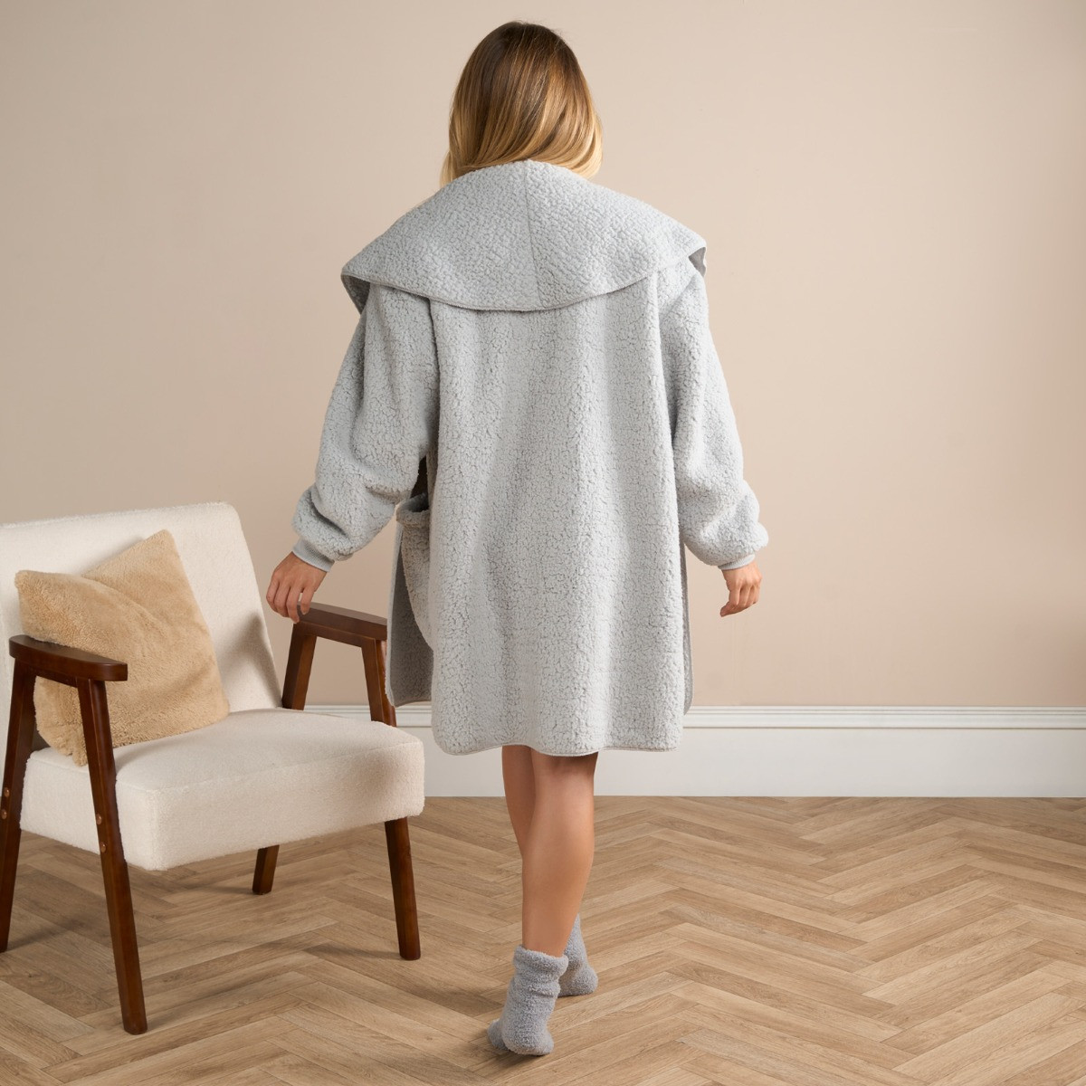 OHS Waterfall Teddy Fleece Cardigan, L/XL - Grey>