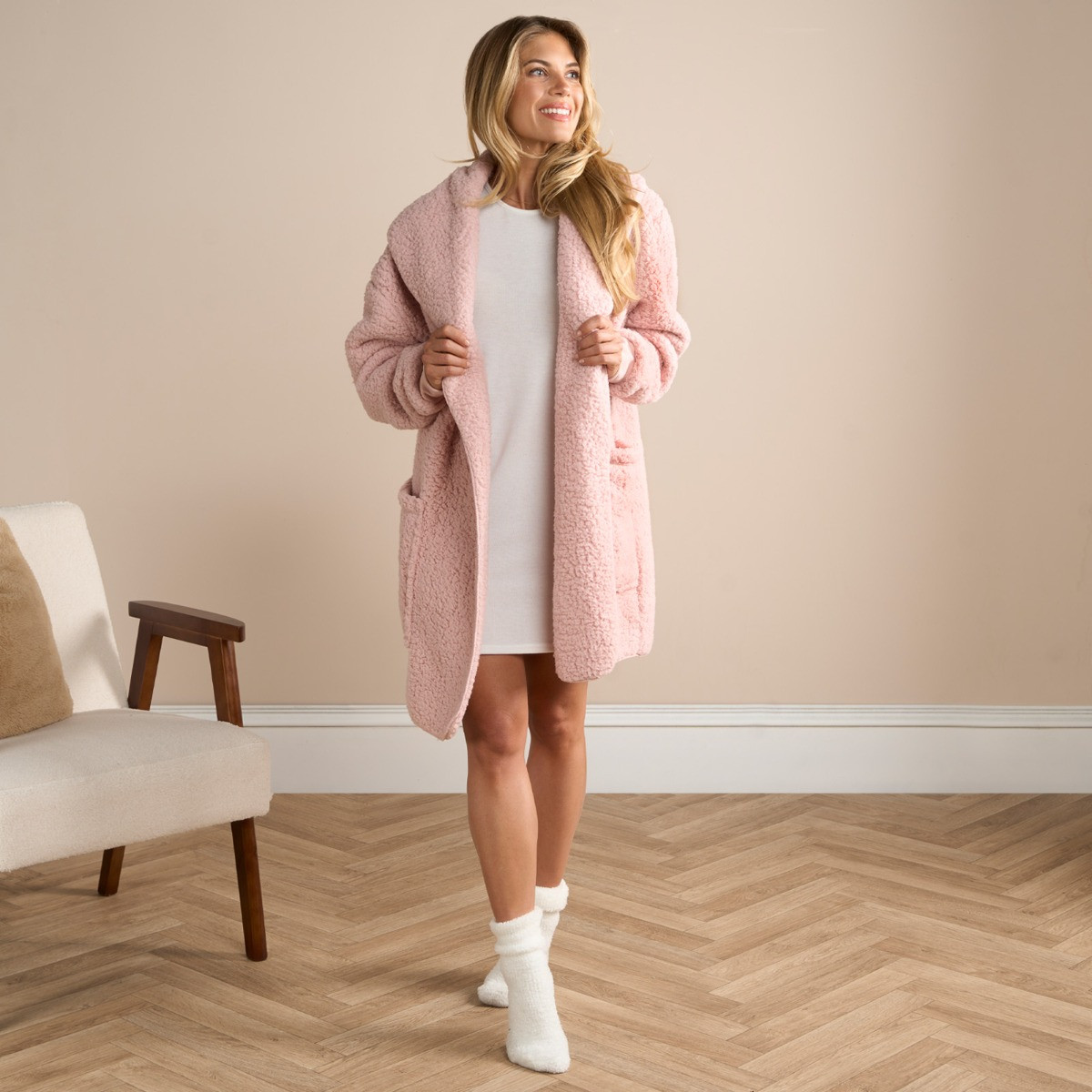 OHS Waterfall Teddy Fleece Cardigan, L/XL - Blush >