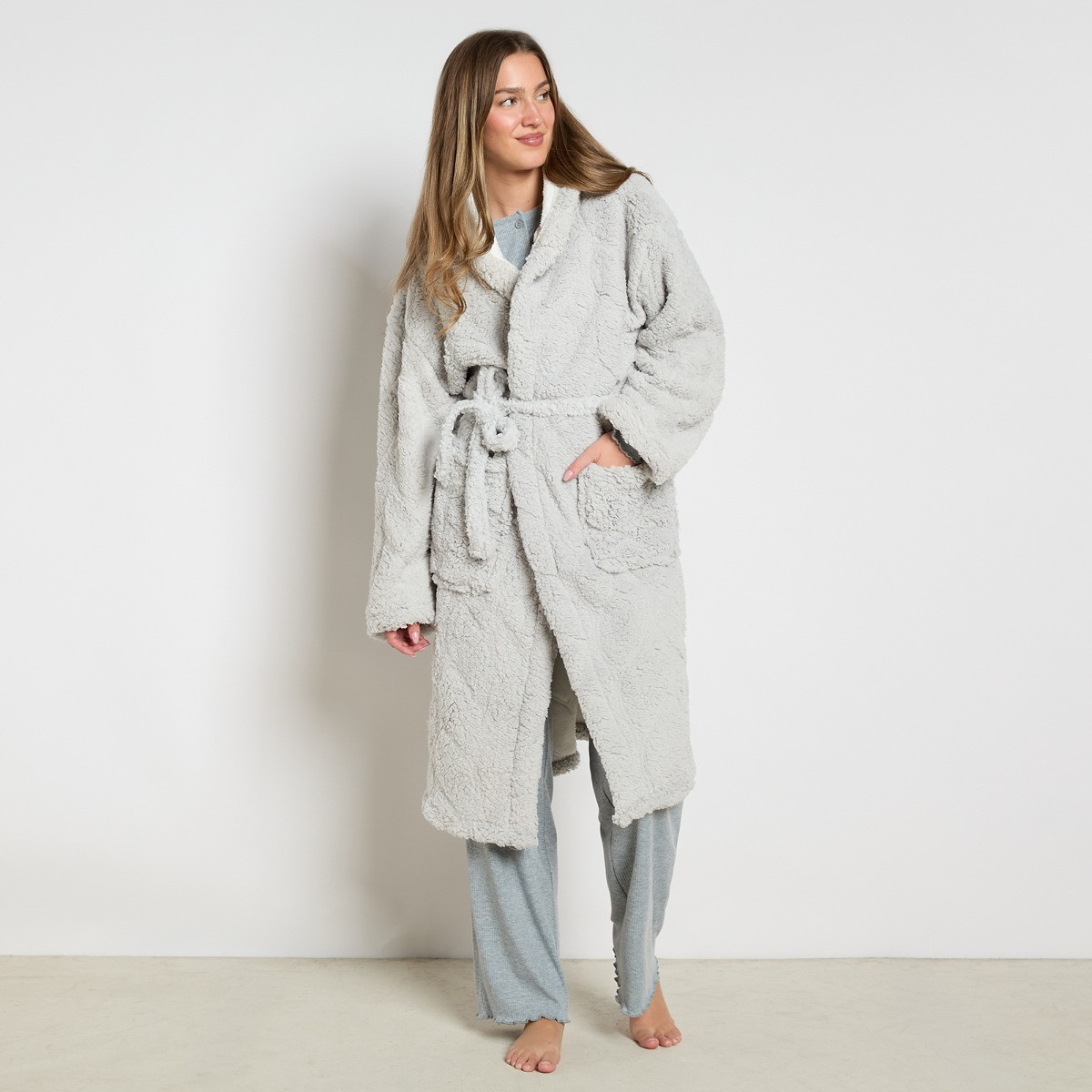 OHS Braided Fleece Dressing Gown, Adults - Silver>