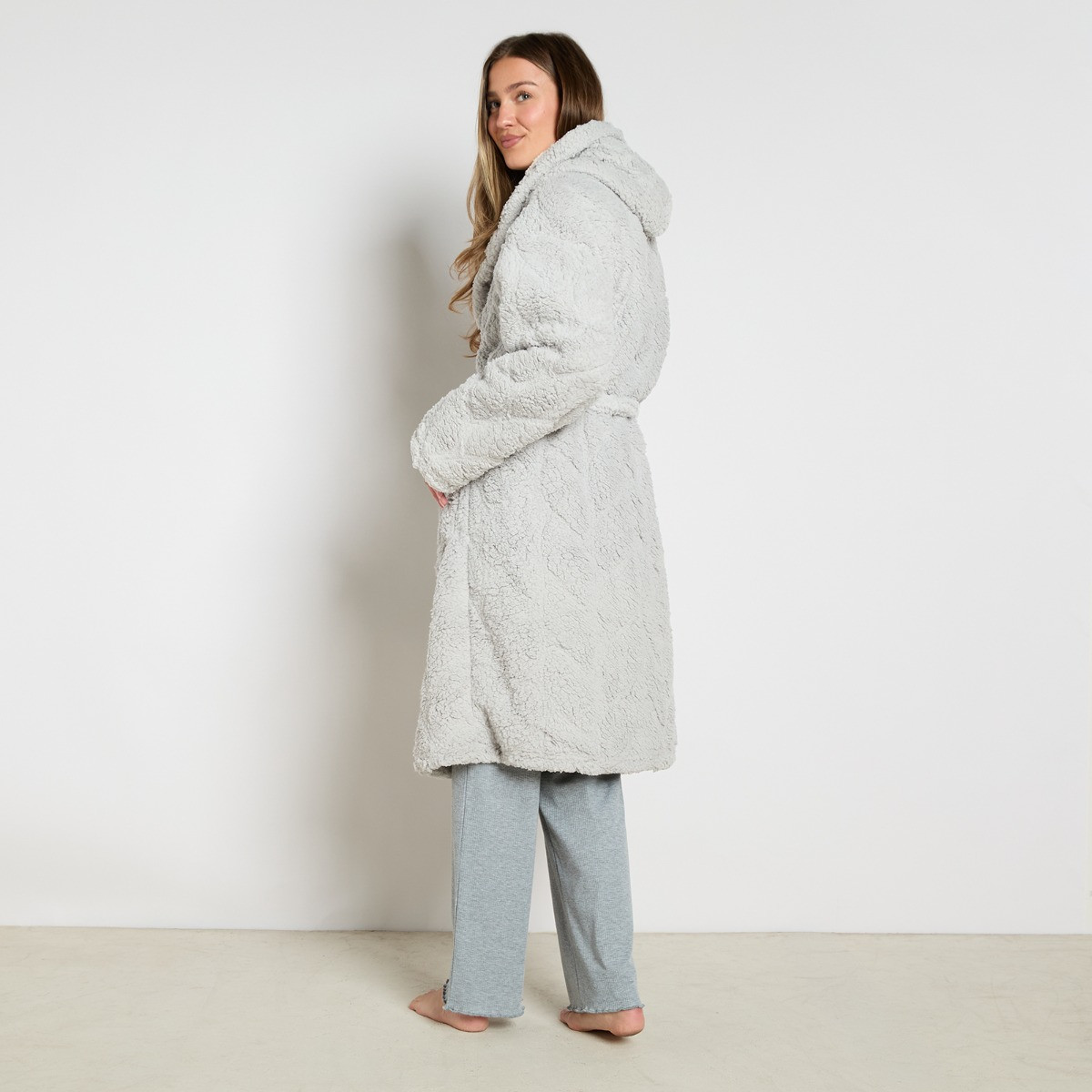 OHS Braided Fleece Dressing Gown, Adults - Silver>