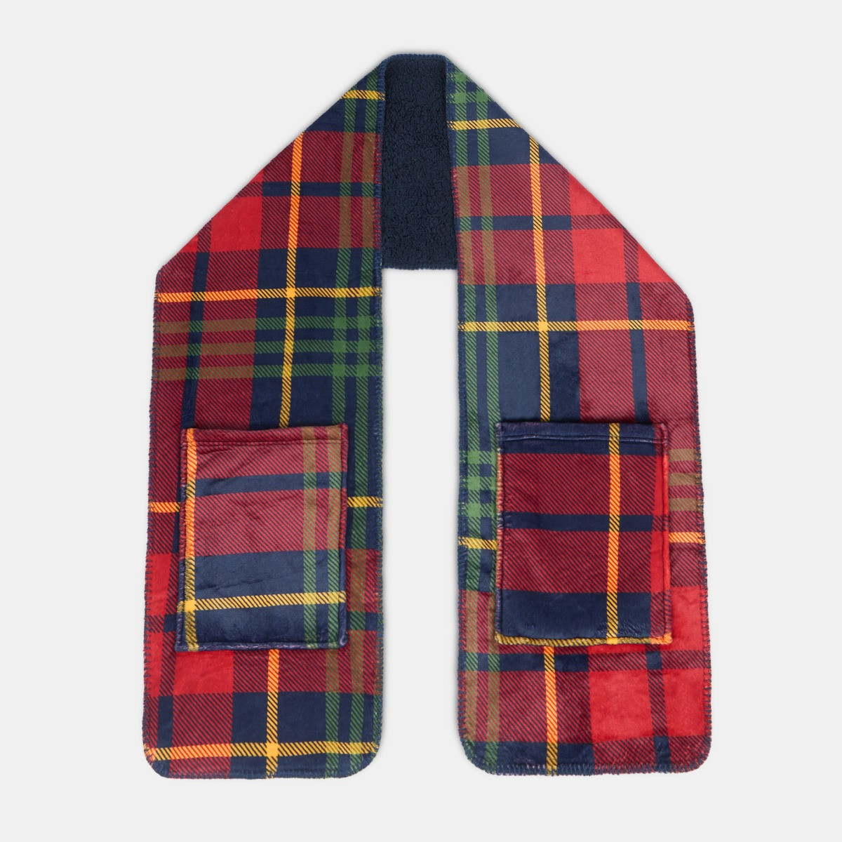 OHS Oxford Check Fleece Pocket Scarf - Navy/Red>