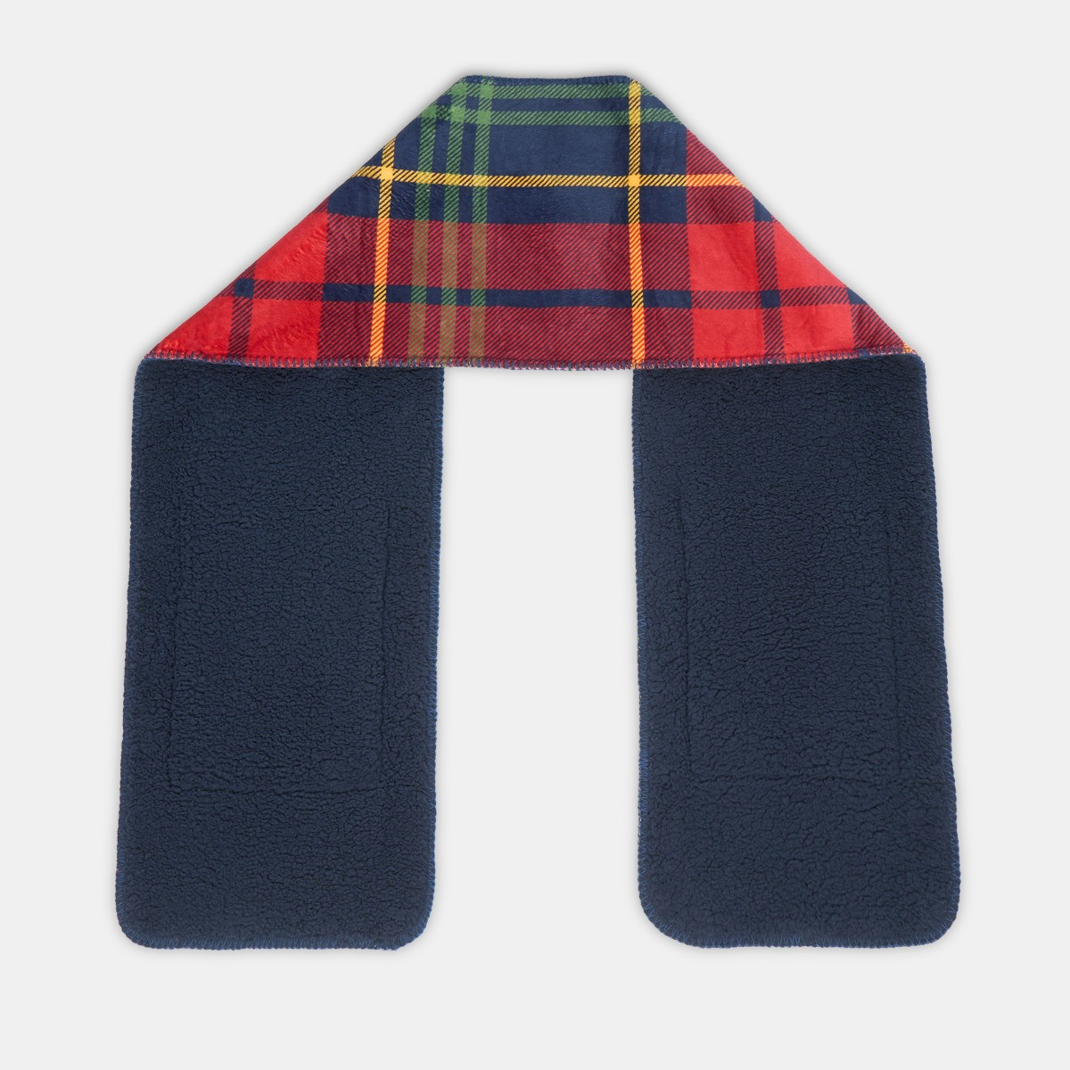 OHS Oxford Check Fleece Pocket Scarf - Navy/Red>