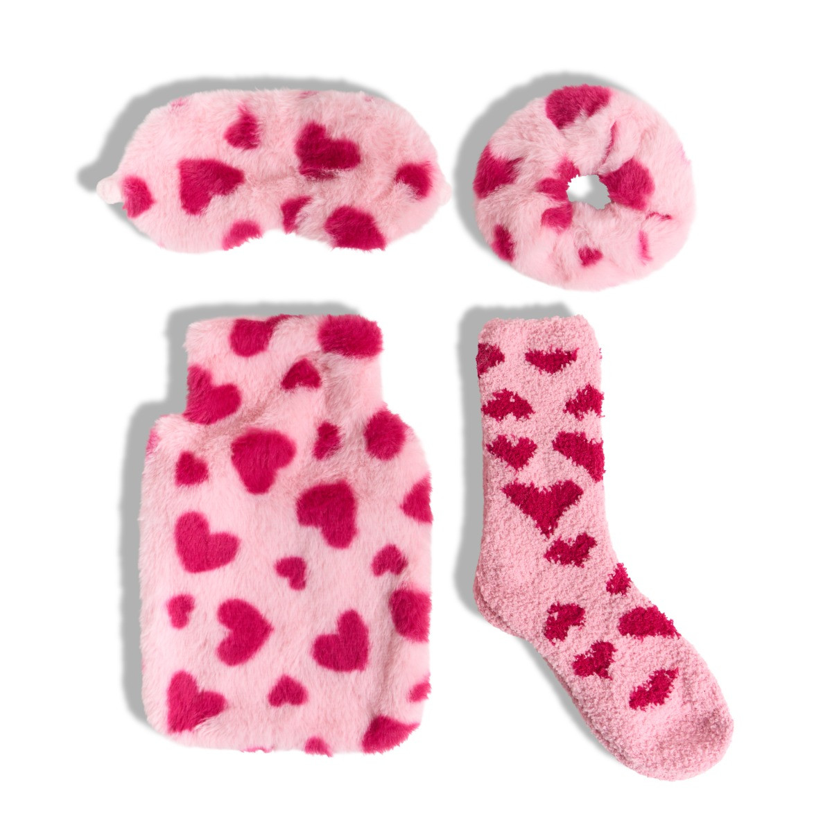 OHS Heart Print Cosy Hot Water Bottle Gift Set - Pink >