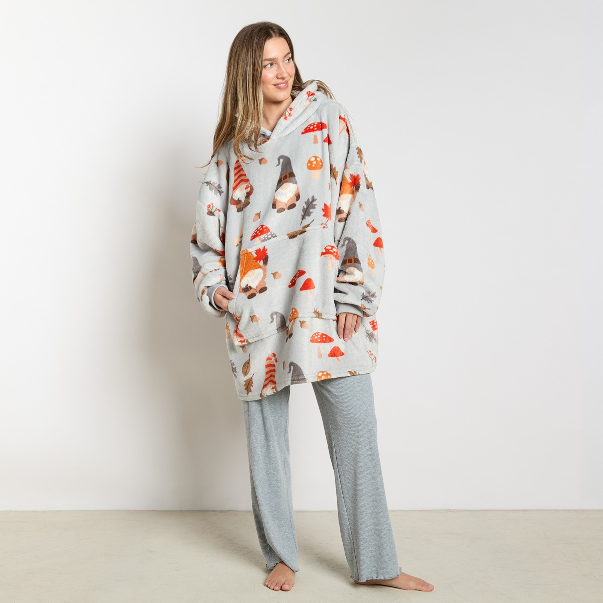 OHS Autumn Gonk Print Hoodie Blanket - Grey>