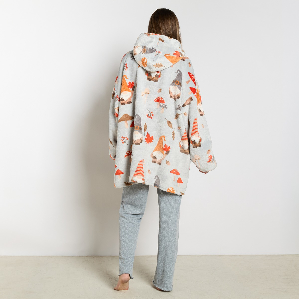 OHS Autumn Gonk Print Hoodie Blanket - Grey>