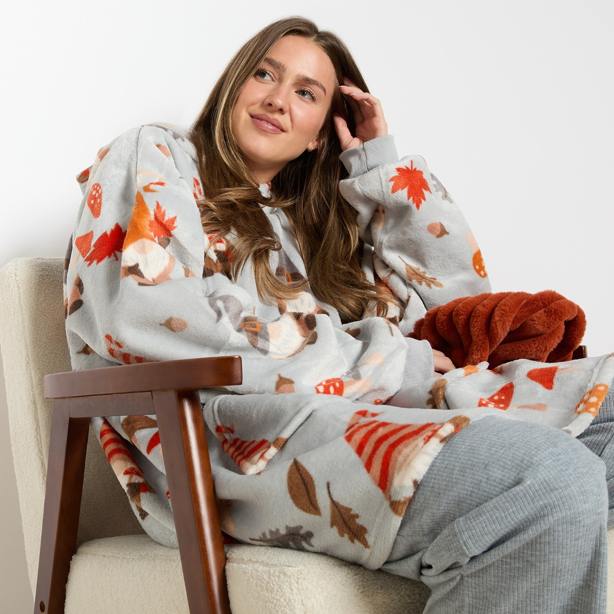 OHS Autumn Gonk Print Hoodie Blanket - Grey>