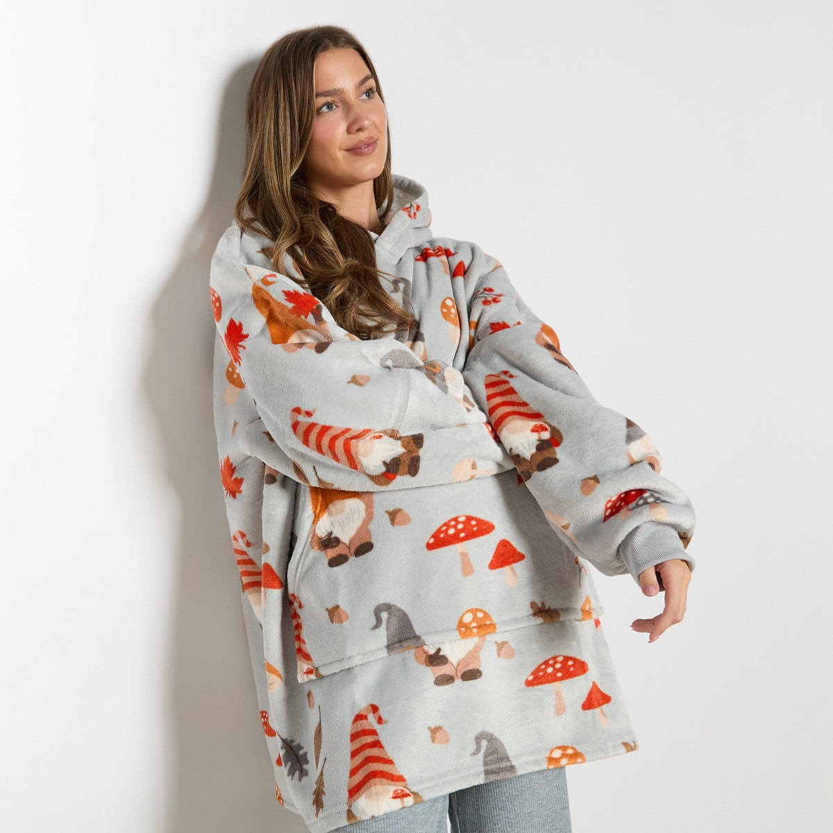 OHS Autumn Gonk Print Hoodie Blanket - Grey>