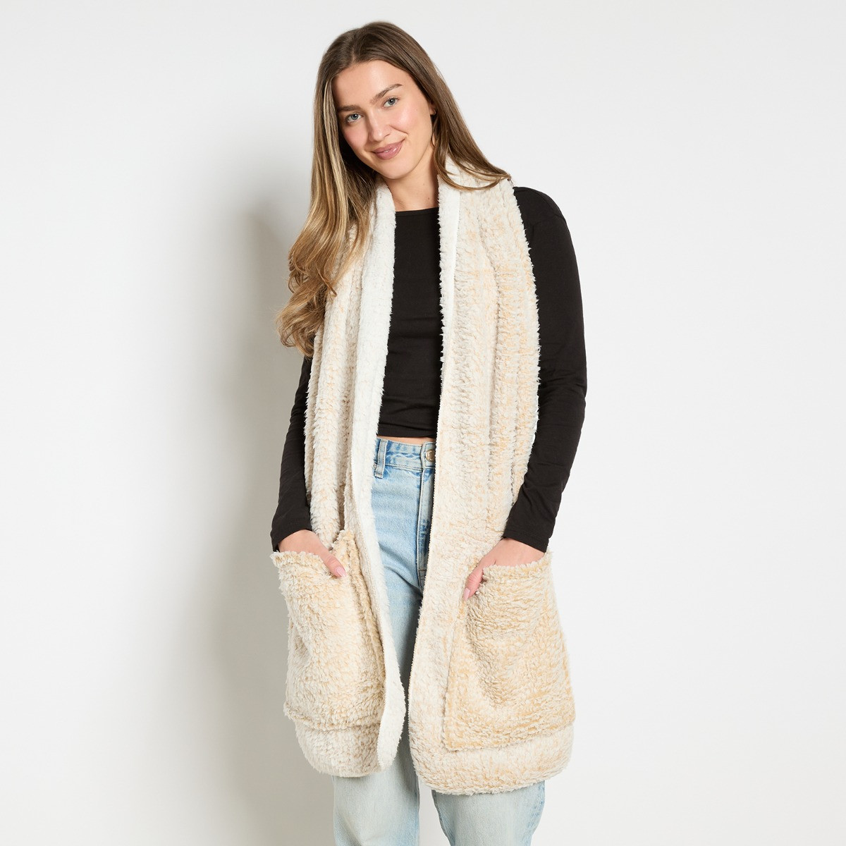 OHS Teddy Marl Pocket Scarf - Beige >