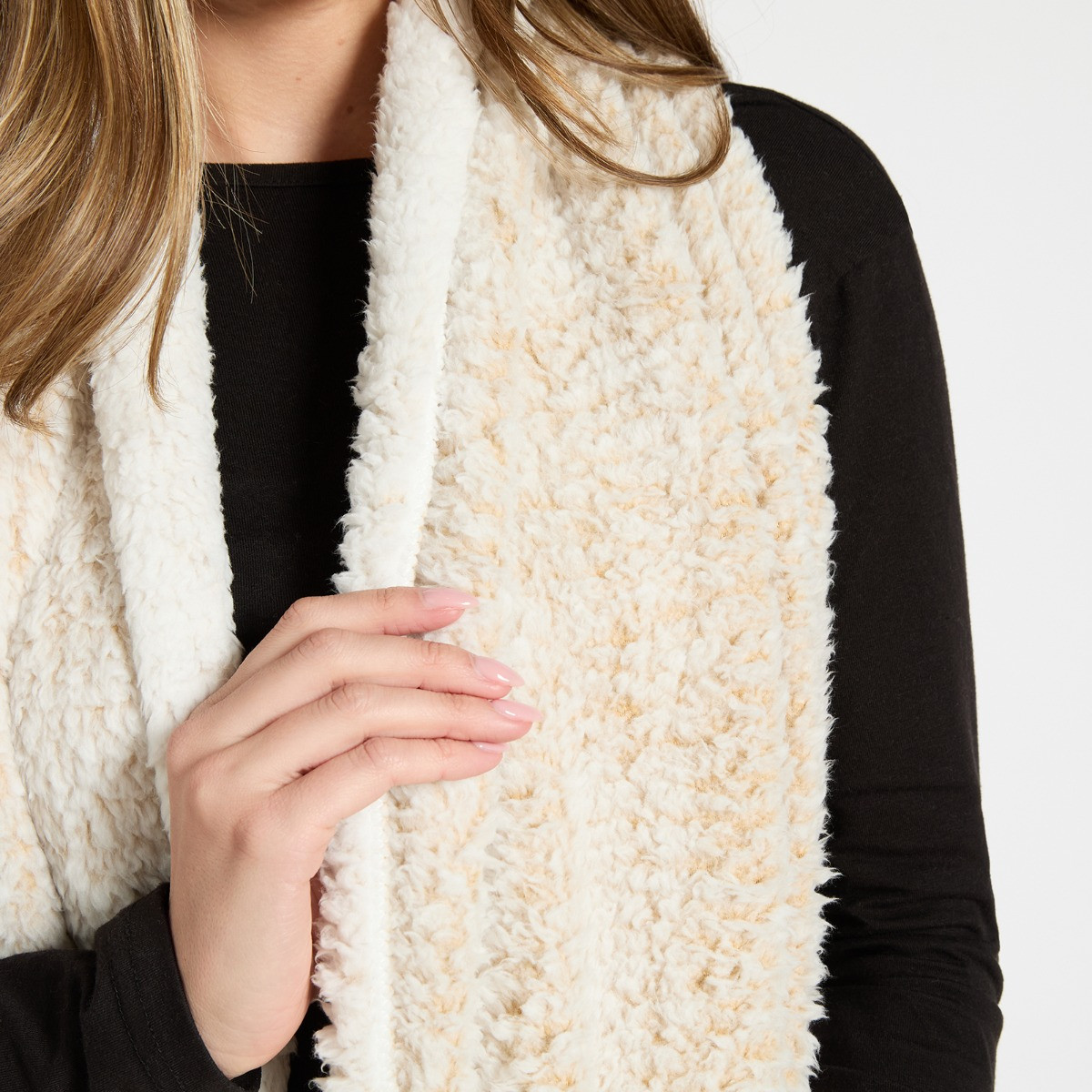 OHS Teddy Marl Pocket Scarf - Beige >
