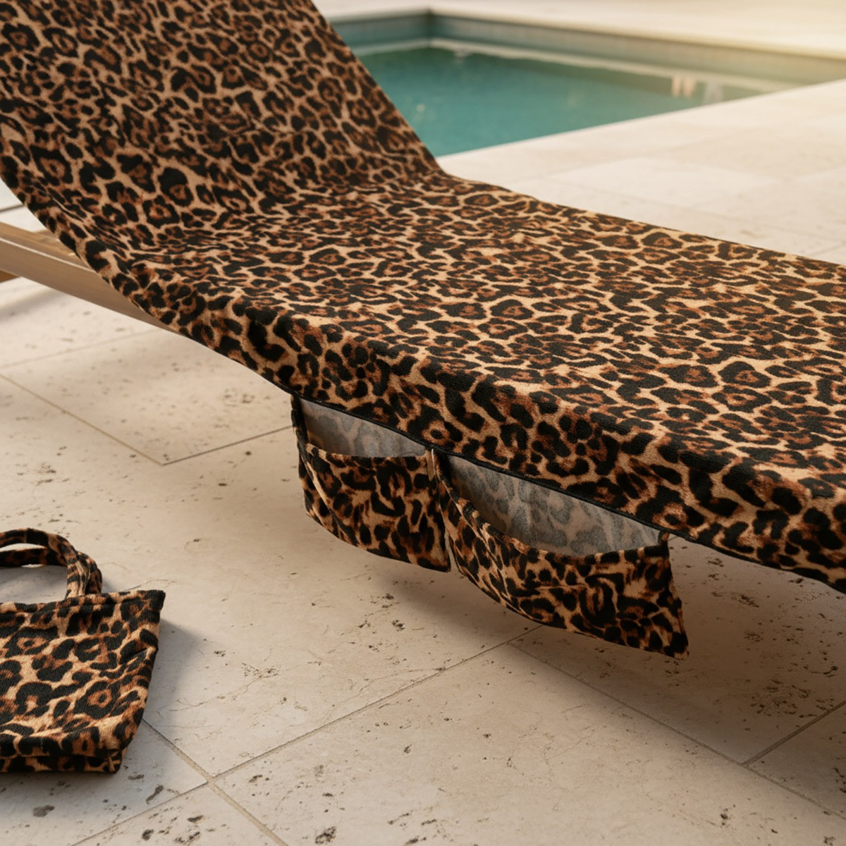 OHS Leopard Print Beach Towel in a Bag - Natural>