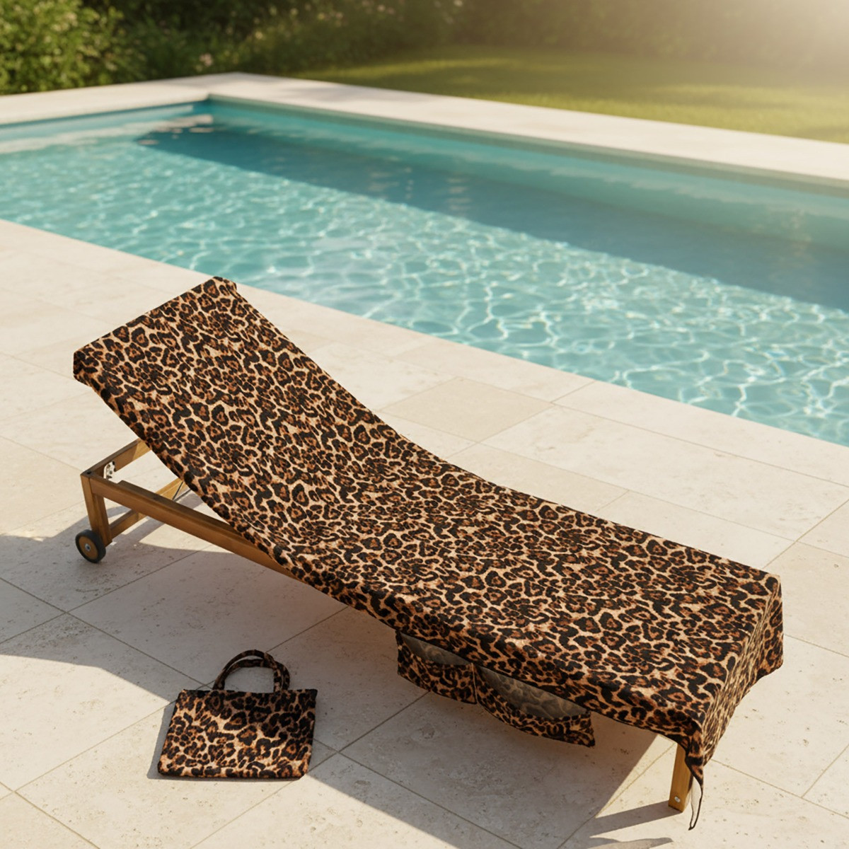 OHS Leopard Print Beach Towel in a Bag - Natural>