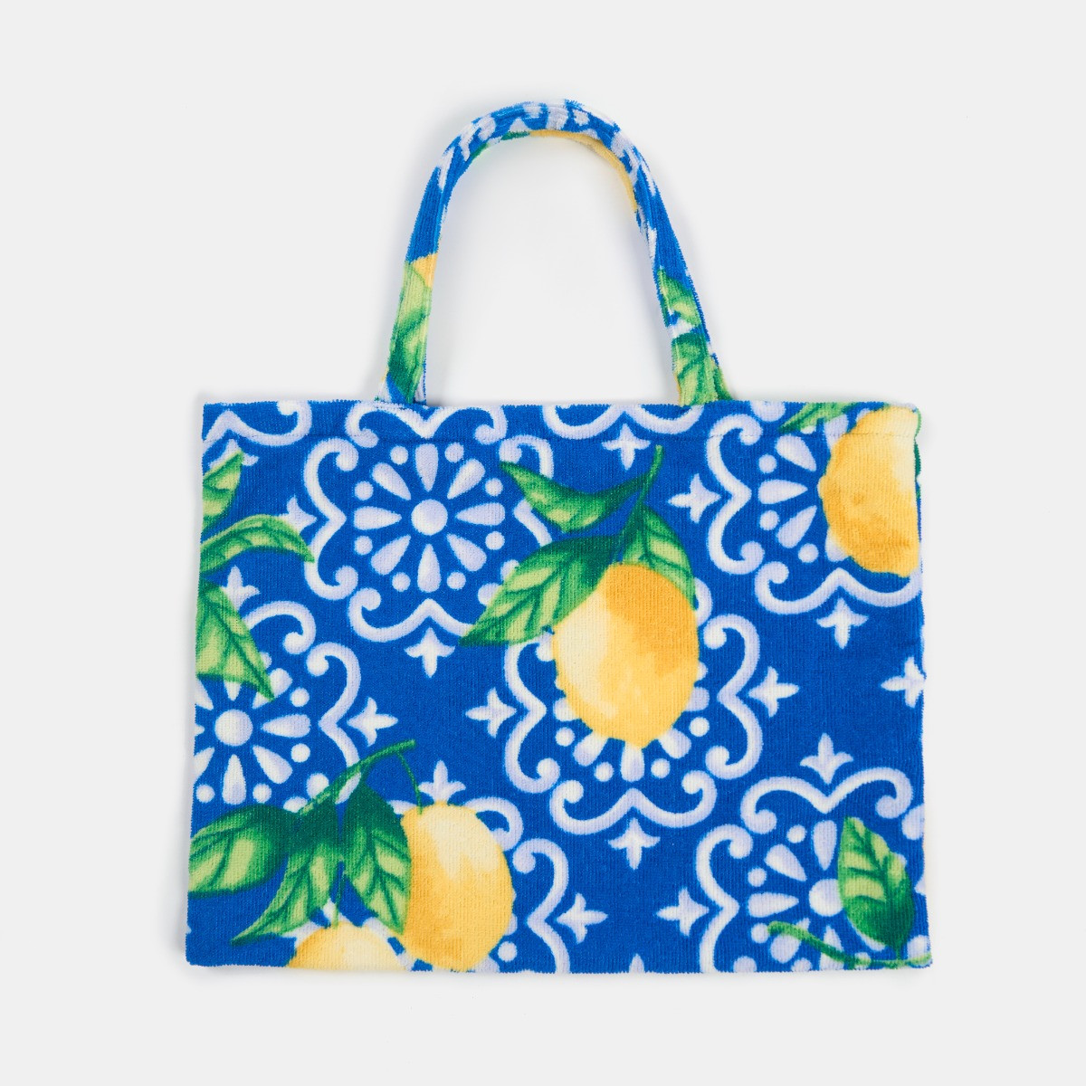 OHS Lemon Tile Print Beach Towel in a Bag - Blue/White>