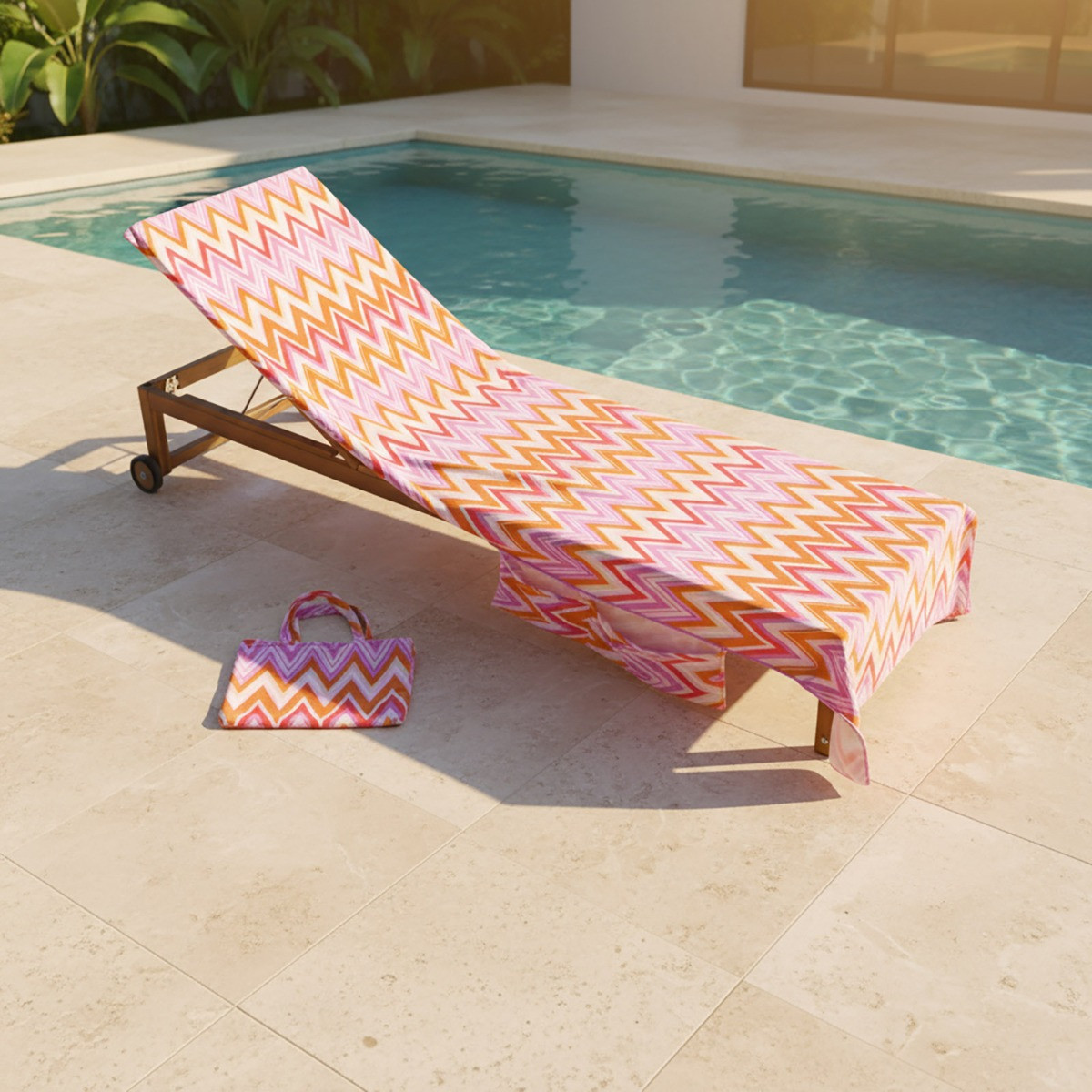 OHS Zigzag Print Beach Towel in a Bag - Orange>