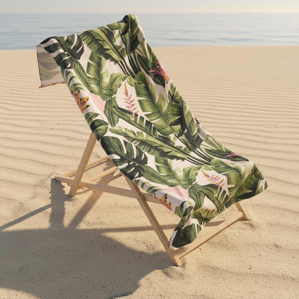 OHS Tropical Print Beach Towel - Green>