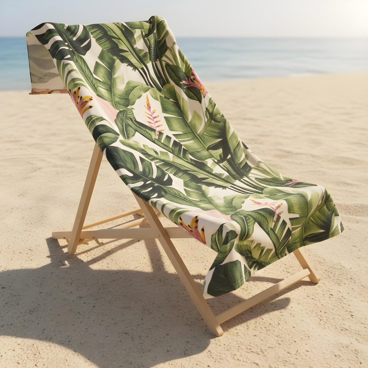 OHS Tropical Print Beach Towel - Green>