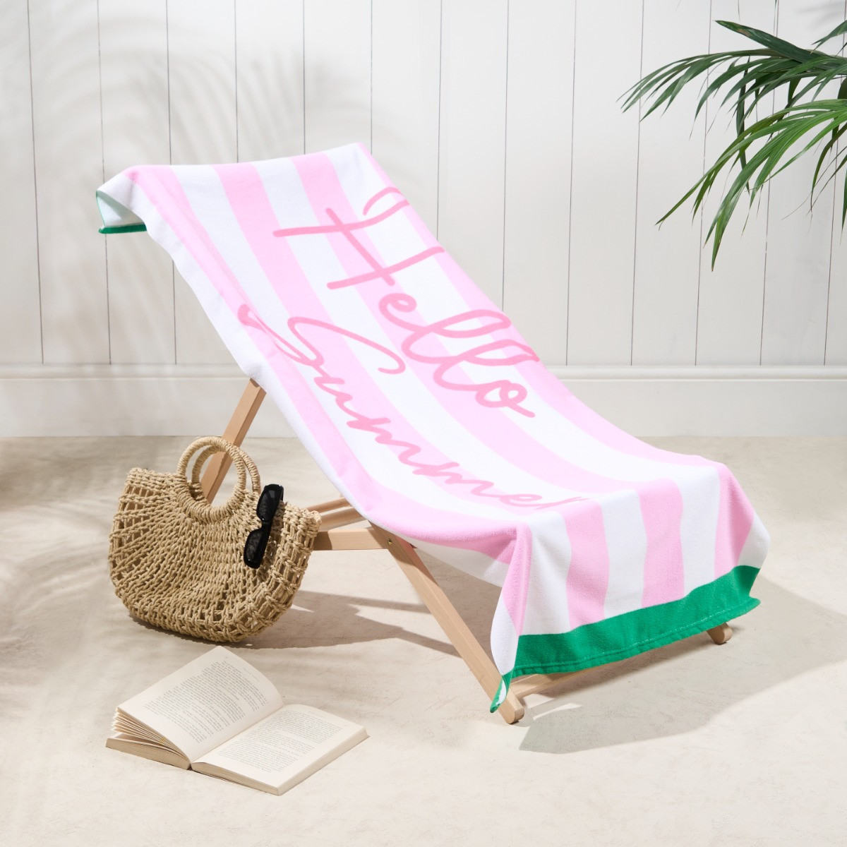 OHS Striped Hello Summer Beach Towel - Blush>