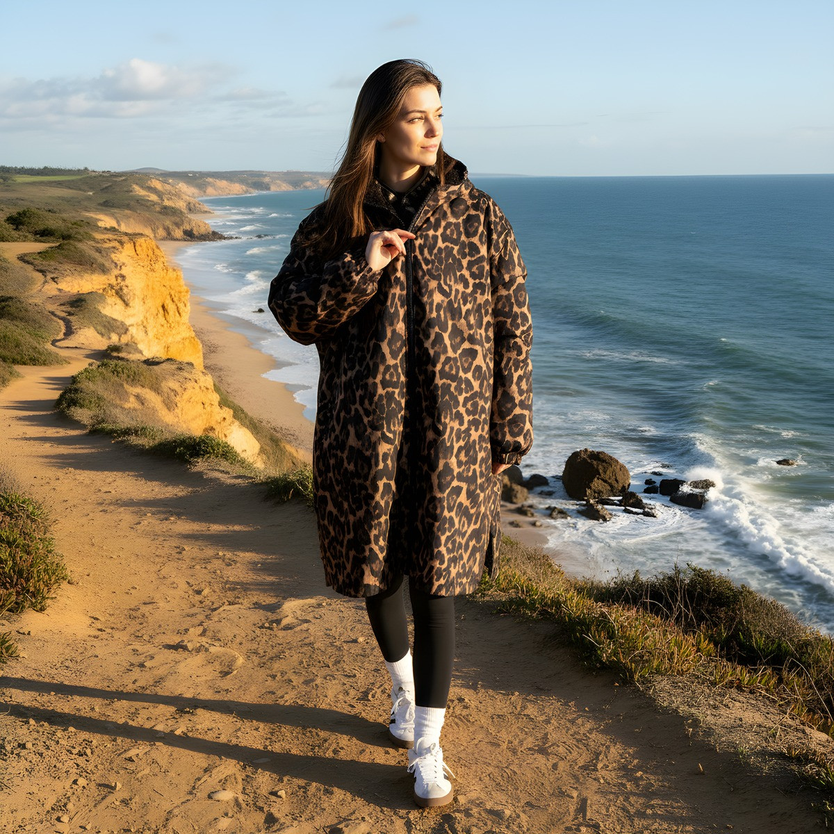 OHS Adults Water Resistant Leopard Print Sherpa Drying Robe, Natural - L/XL>